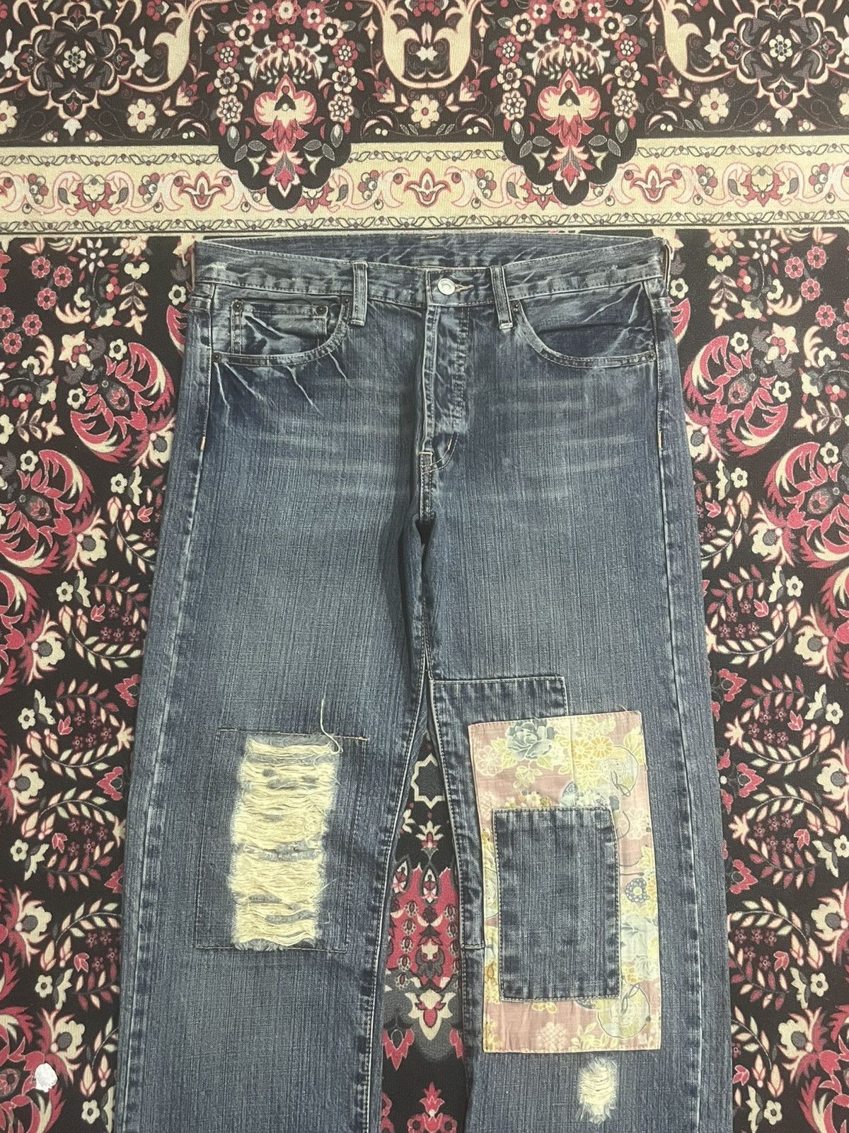 Takeo Kikuchi Japan Takeo Kikuchi Distressed Patches Blue Washed Jeans Size US 33 - 3 Thumbnail