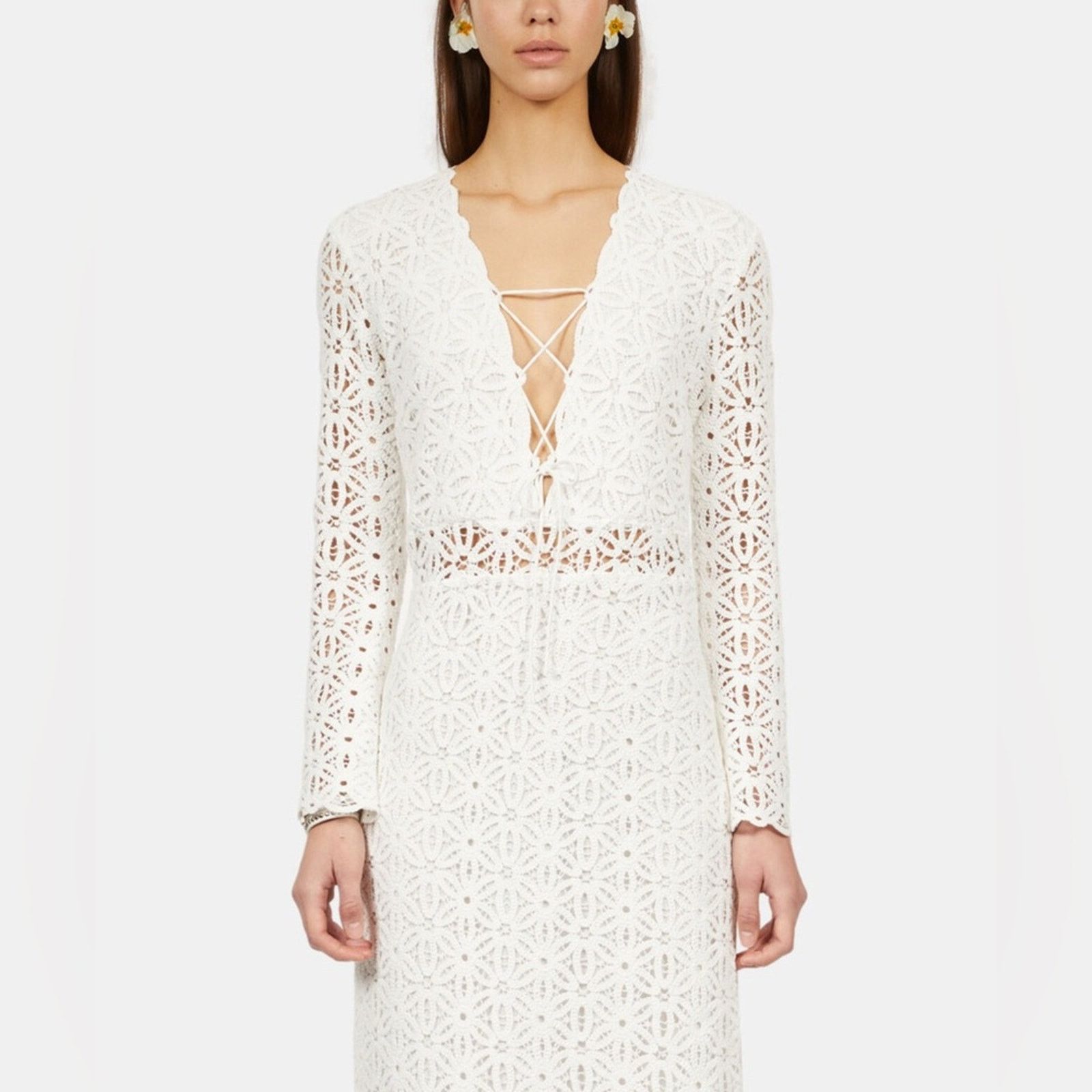 The Kooples NWT! The Kooples White Long Sleeve Crochet Dress, Size 0 Size XS / US 0-2 / IT 36-38 - 3 Thumbnail