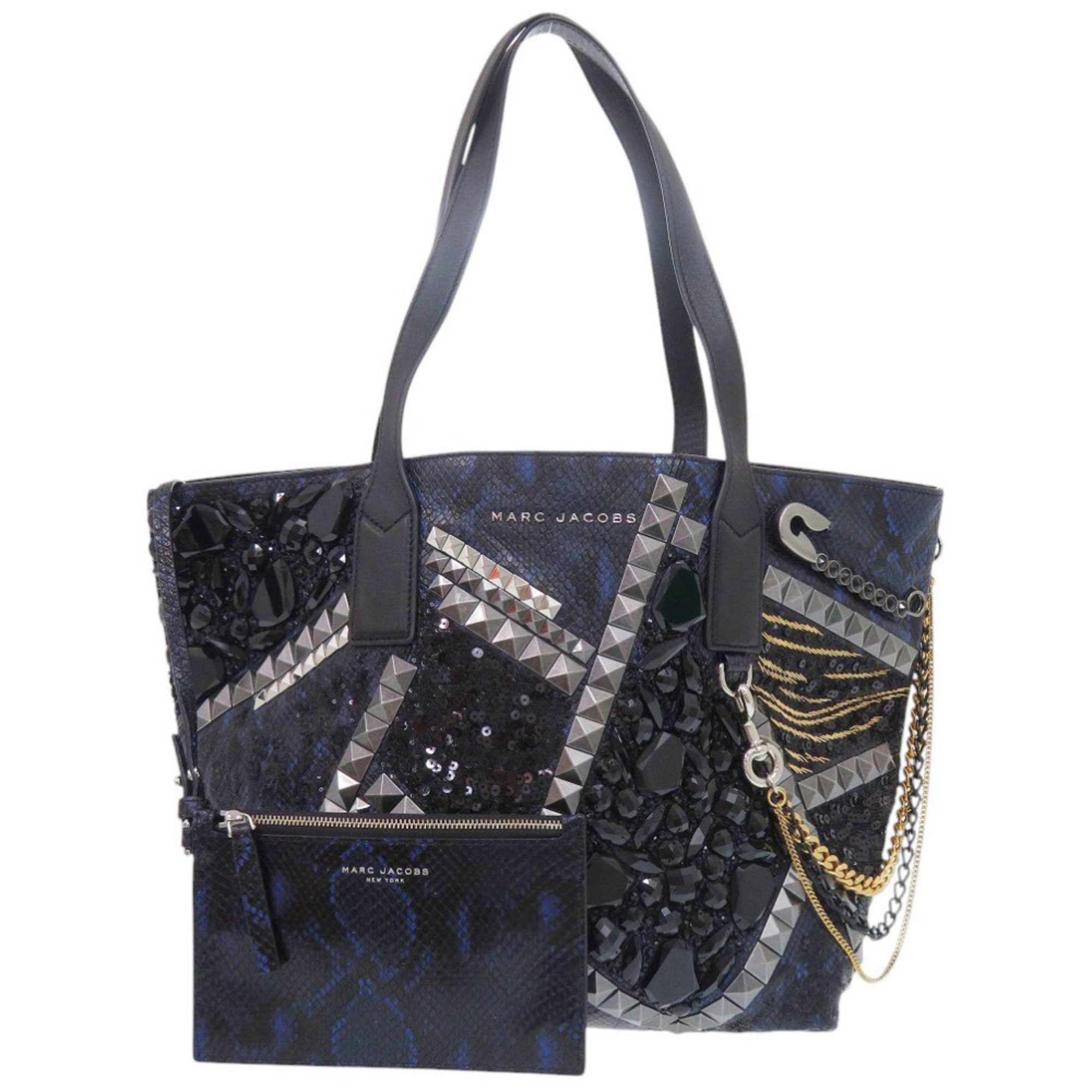 Marc Jacobs Marc Jacobs Blue Tote Bag with Pouch, Chain, Studs, and Embossed Leather, 0621 MARC JACOBS Size ONE SIZE - 1 Thumbnail