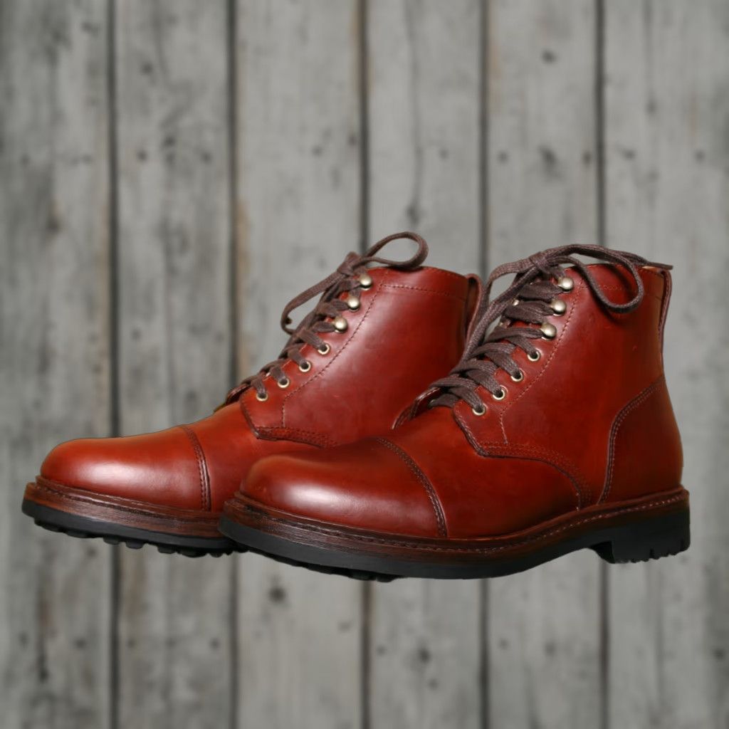J.Crew J.CREW Kenton Burgundy Pull Up Leather Cap Toe Ankle Boots Sz 7.5 Leather Upper Combat Style Men’s Boots Lace Up Size ONE SIZE - 1 Thumbnail
