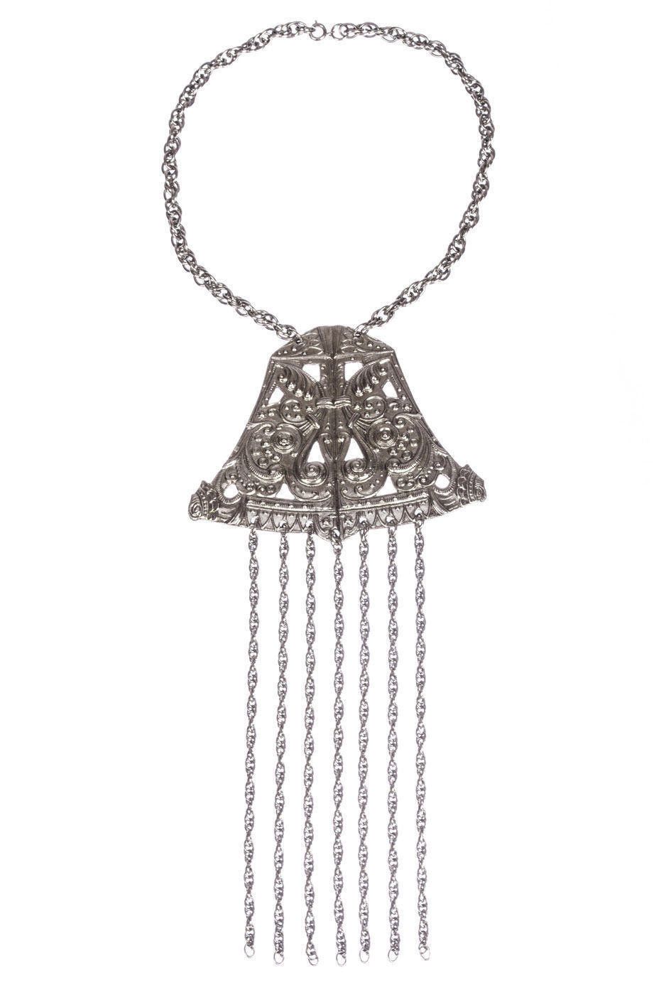 Designer Vintage Silver Tone Etruscan Inspired Bell Tassel Necklace Size ONE SIZE - 1 Thumbnail