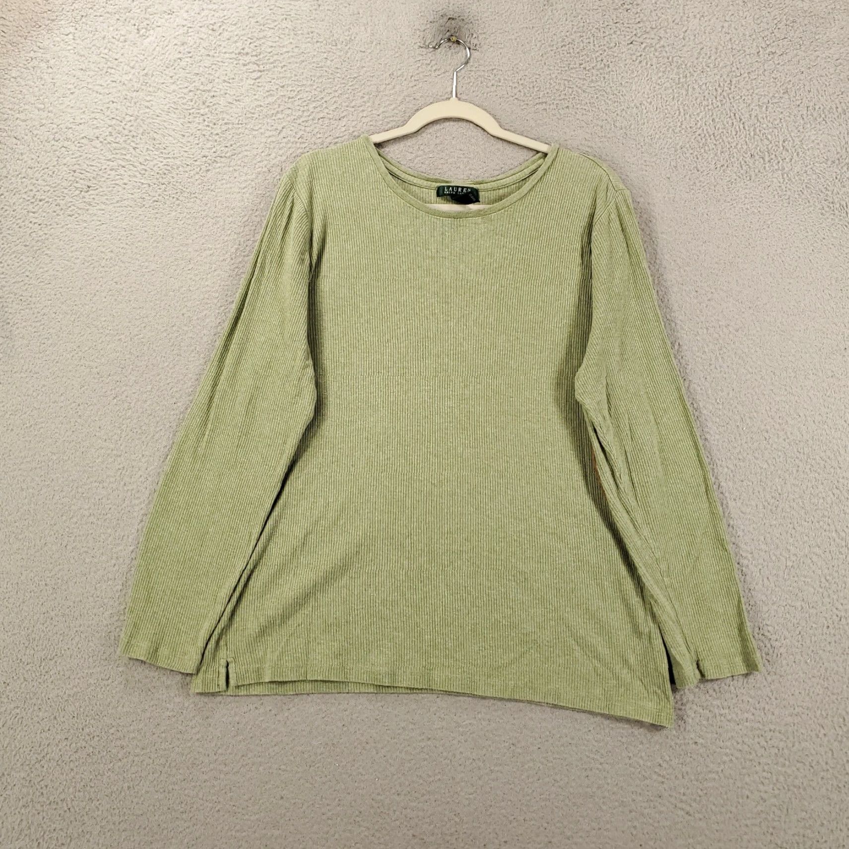 Ralph Lauren Lauren Ralph Lauren Top Womens 2X Green Long Sleeve Pullover Shirt Mock Neck Casual Solid Knit Cotton Elbow Pads Lightweight Size XXL / US 16-18 / IT 52-54 - 3 Thumbnail