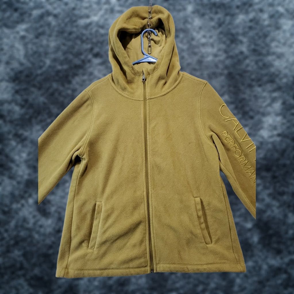 Calvin Klein Calvin Klein Performance Women's Hooded Full Zip Fleece Jacket Green Gold L Long Sleeve Pockets Embroidered Logo Solid Mid-Length Casual Fall Winter 트 Size L / US 10 / IT 46 - 1 Thumbnail