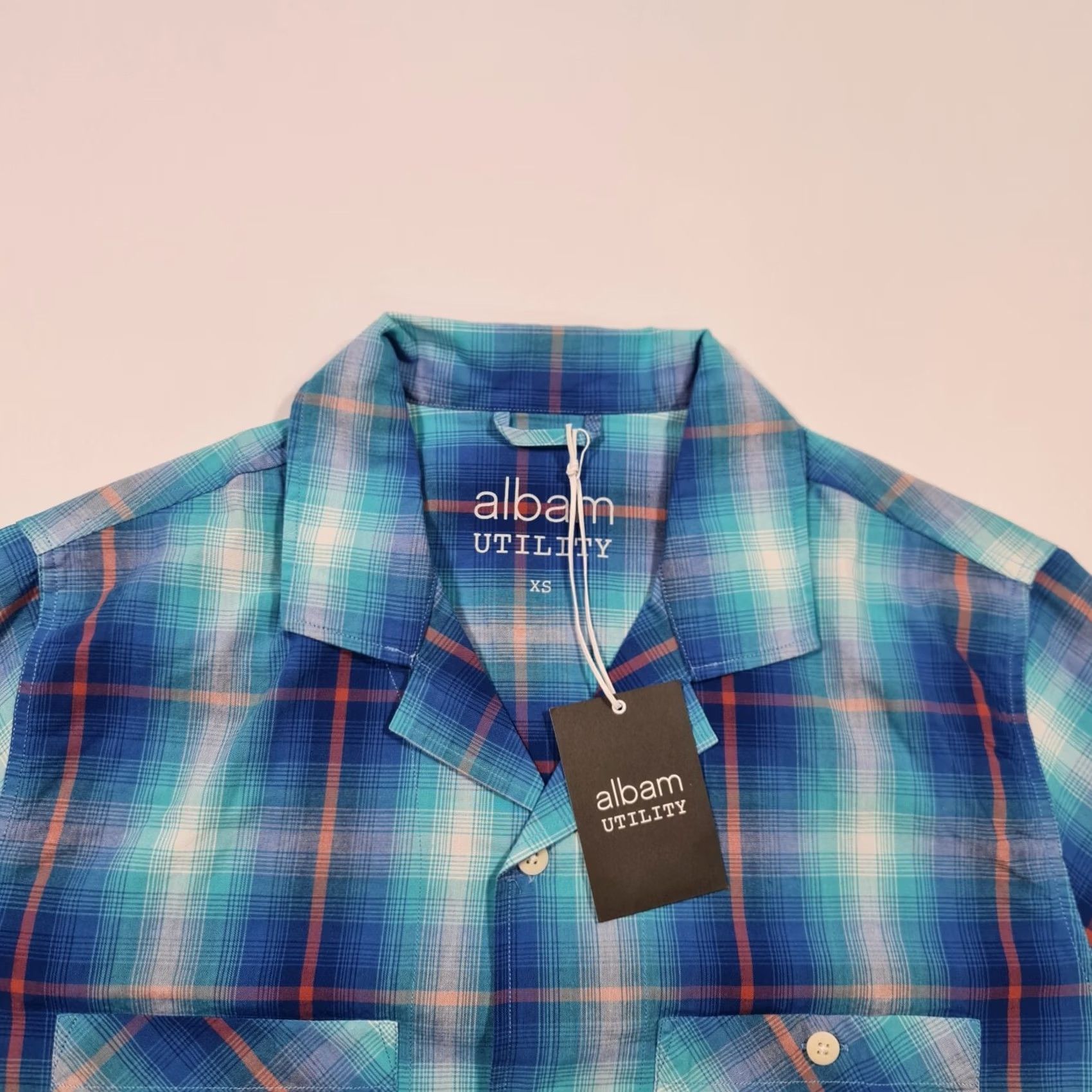 Albam albam Shirt Blue XS Short Sleeve Check Cotton Oversized Button-Up Casual Mens Shirt Womens? No. Size US XS / EU 42 / 0 - 2 Thumbnail