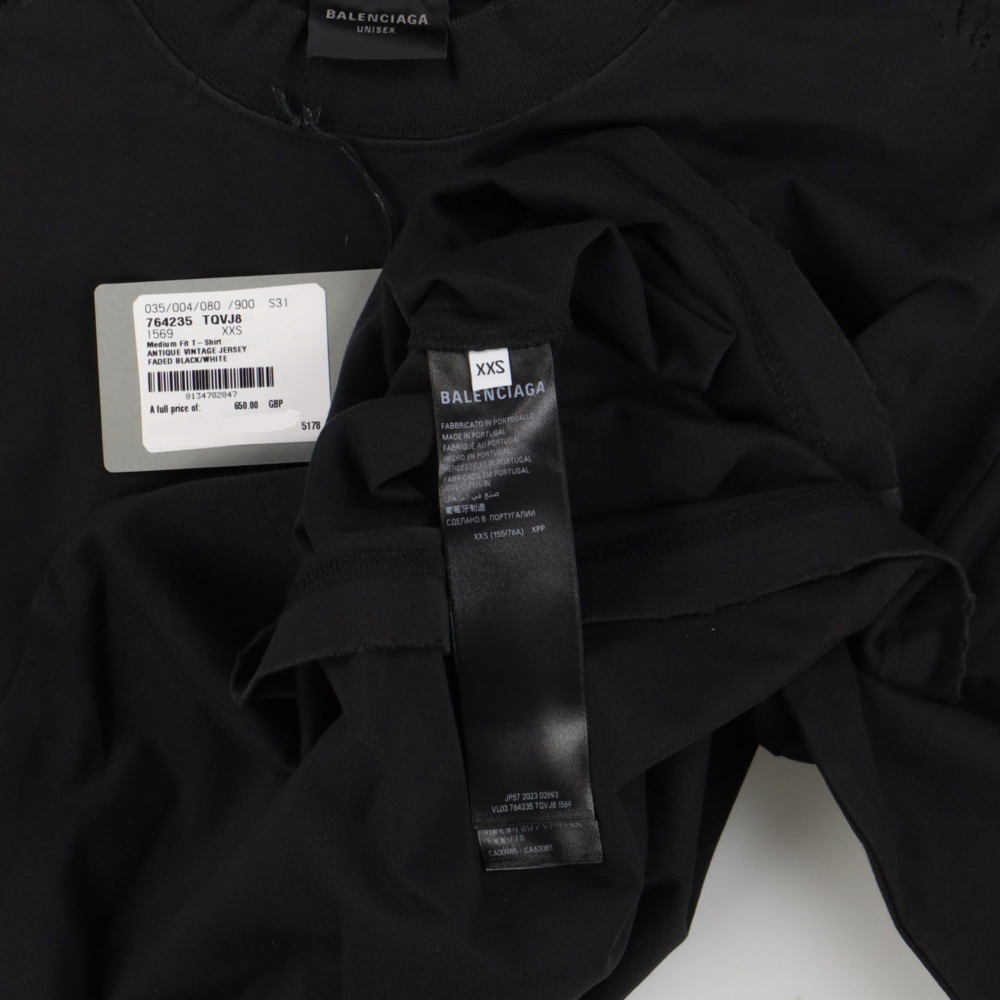 Balenciaga Washed Black Distressed Gothic Logo Oversized T-Shirt Size XXS / US 00 / IT 34 - 10 Thumbnail