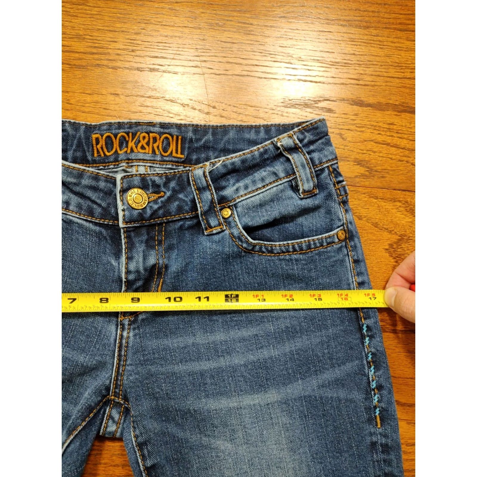 Denime VINTAGE Rock & Roll Denim Jeans Women 26 X 28 Inseam Bootcut Thick Stitch Cowboy Western Rock & Roll Denim Girls Size 26" / US 2 / IT 38 - 6 Thumbnail