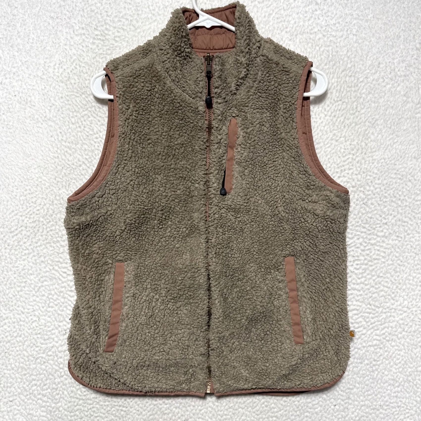 Carhartt Carhartt Vest Womens Small Dusty Rose Reversible Sherpa Lined Nylon Puffer Zip Pocket Logo Embroidered Short Length Spring Winter Fall Size S / US 4 / IT 40 - 6 Thumbnail