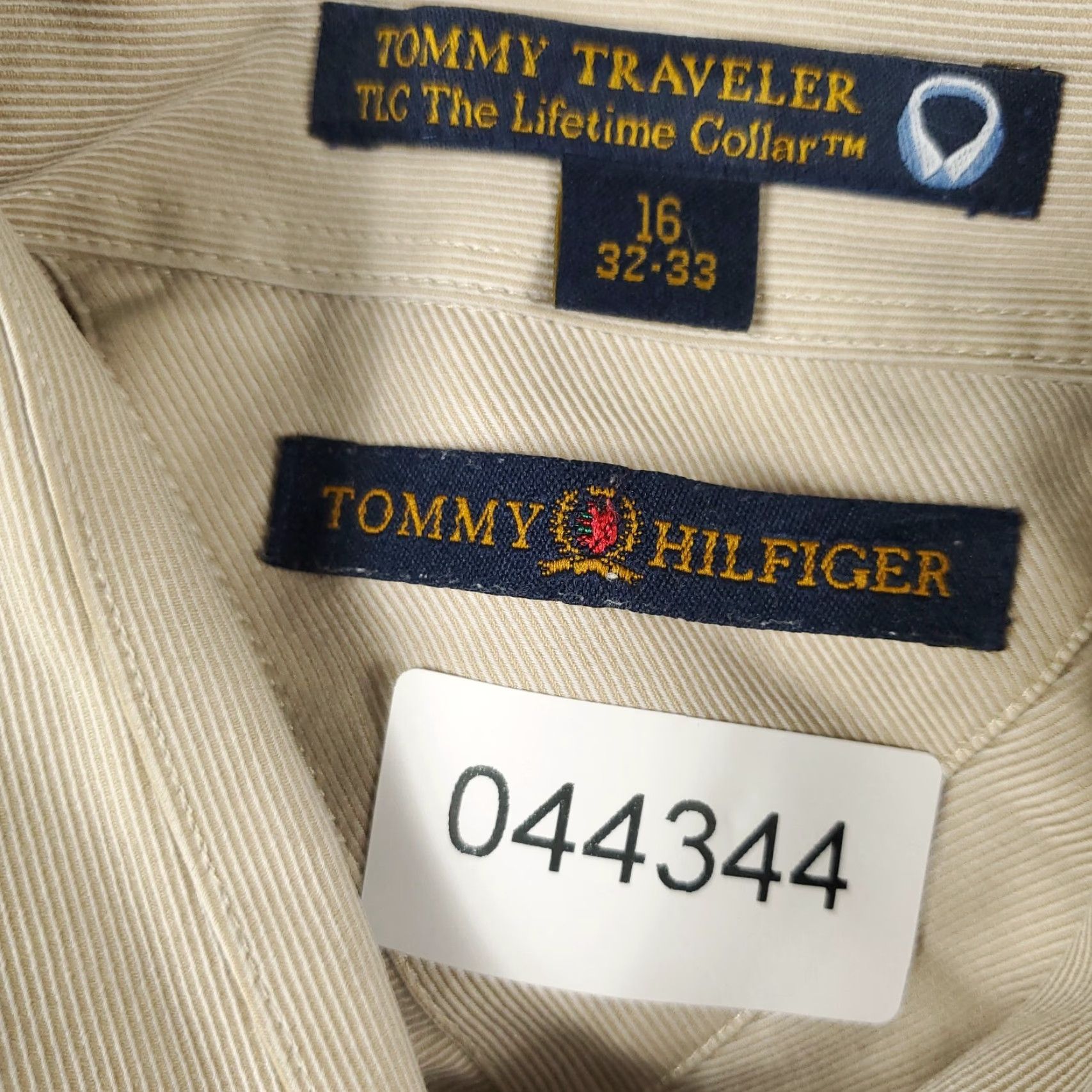 Tommy Hilfiger TOMMY HILFIGER Dress Shirt Mens 16 Beige Long Sleeve Button Up Solid Preppy Size 42R - 6 Thumbnail