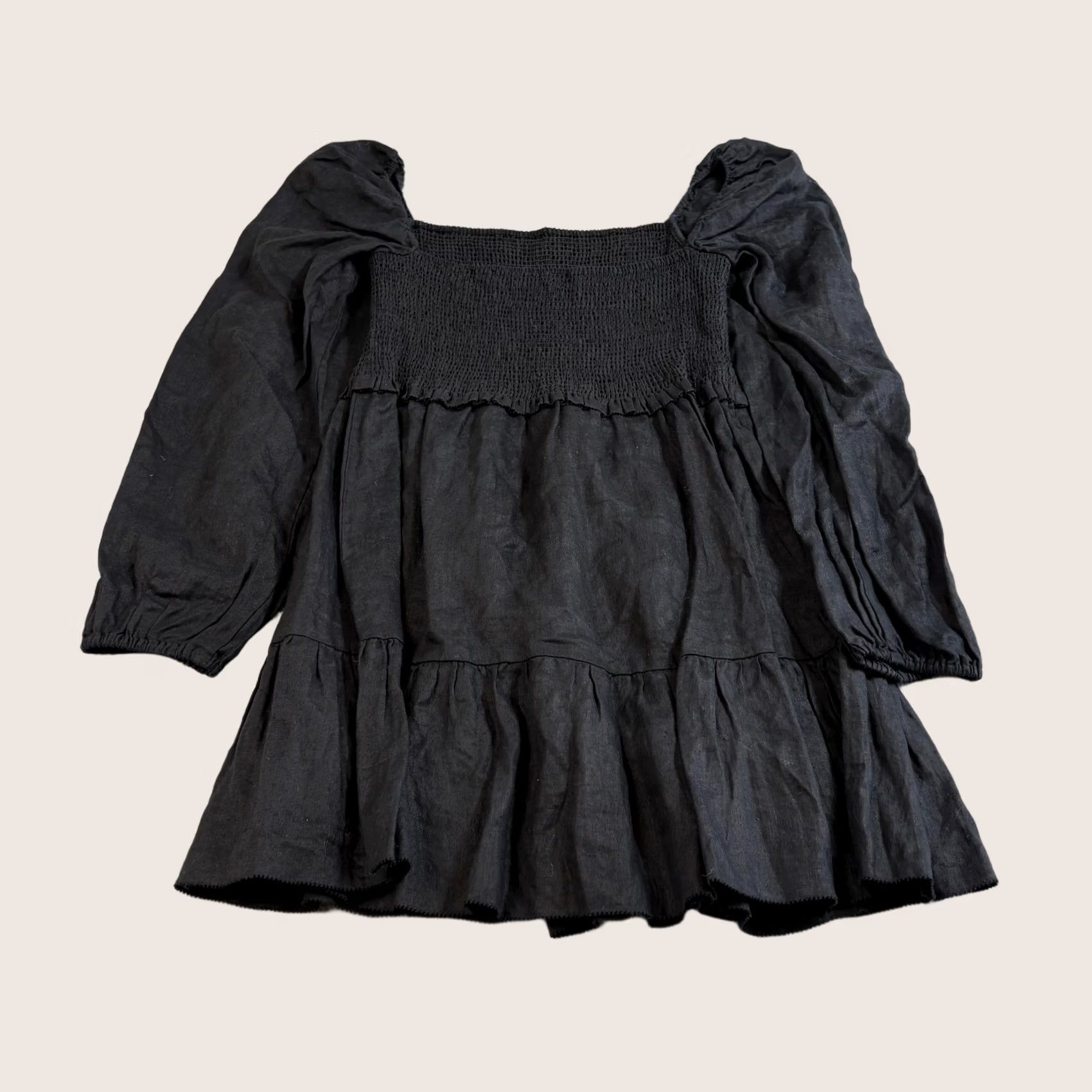 Quince Quince Linen Peasant Tunic Shirt Black Medium Boho Whimsy Goth Stretchy Women Size M / US 6-8 / IT 42-44 - 1 Thumbnail