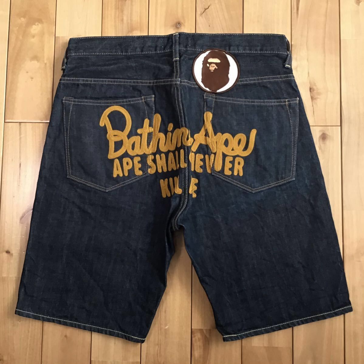 BAPE champion embroidery denim shorts a bathing ape ★size M