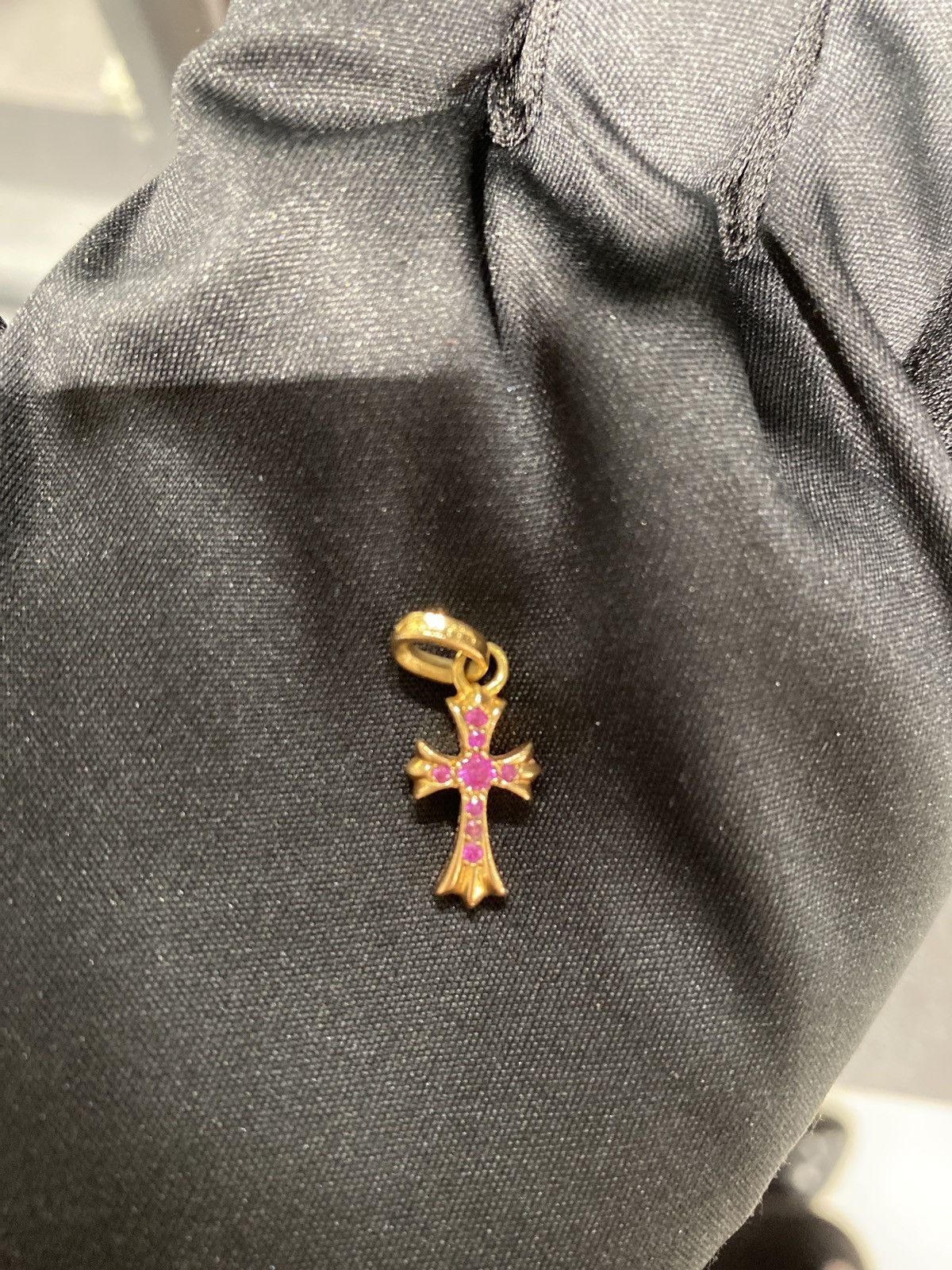 Chrome Hearts Chrome Hearts 22K Gold Pink Diamonds Babyfat Cross ...