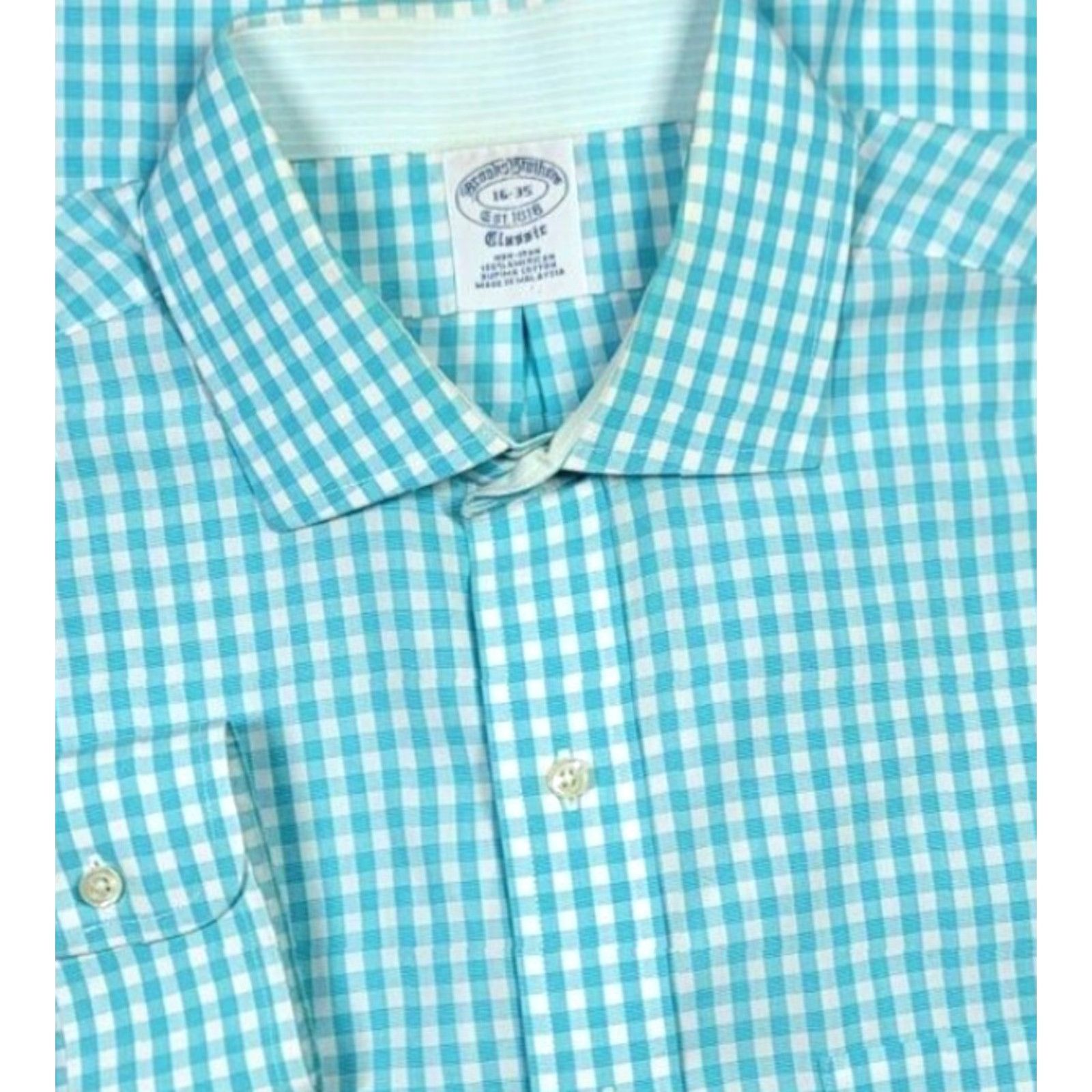 Brooks Brothers Brooks Brothers Gingham Check Button Up Shirt Long Sleeve Men 16-35 Teal Blue Classic 16 Regular Button-Up Mens Size US L / EU 52-54 / 3 - 2 Thumbnail
