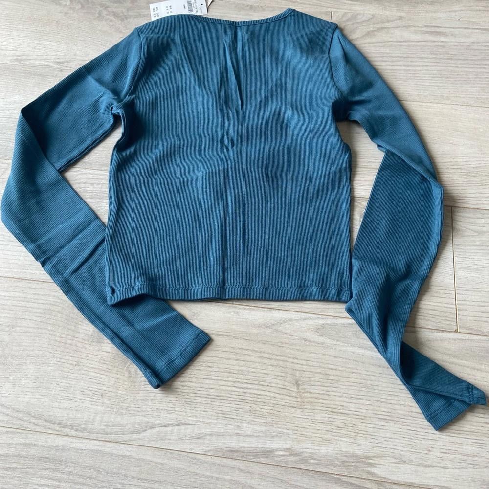 Designer Hollister Blue Seamed V Neck Long Sleeve Shirt Size S / US 4 / IT 40 - 4 Thumbnail