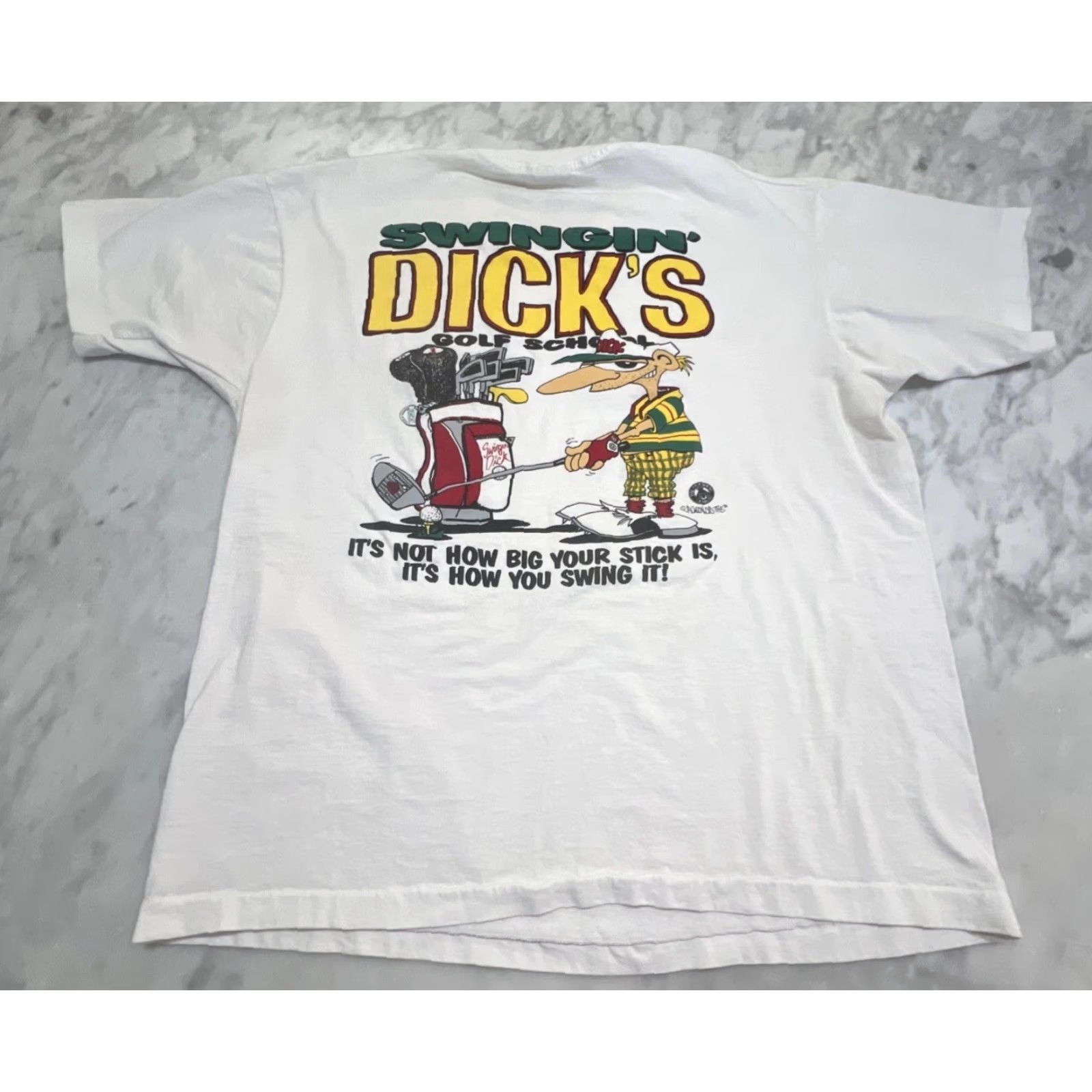 Fruit Of The Loom VINTAGE Fruit Of The Loom Golf T-Shirt Men XL White Crew Neck Short Sleeve 1990s Golfer 90s Funny Dick’s Swingin’ Golf School Shirt Size US XL / EU 56 / 4 - 2 Thumbnail