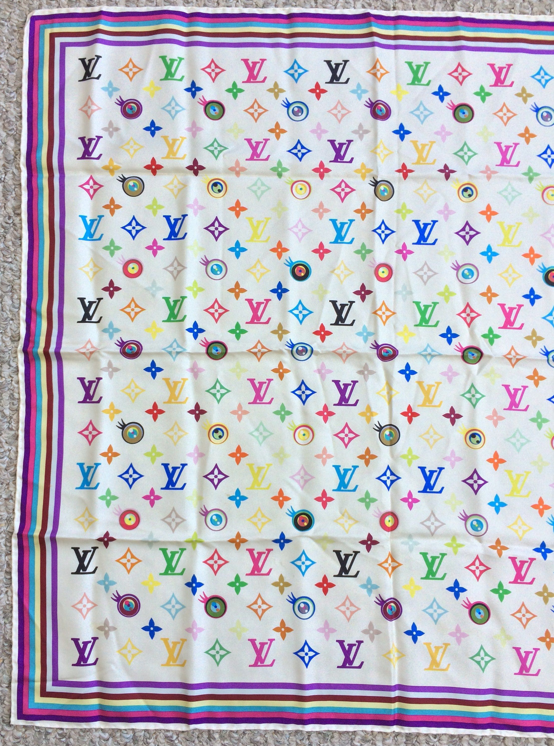 Louis Vuitton S/S 2003 Vuitton Murakami Multicolor Monogram Silk Scarf Size ONE SIZE - 2 Thumbnail