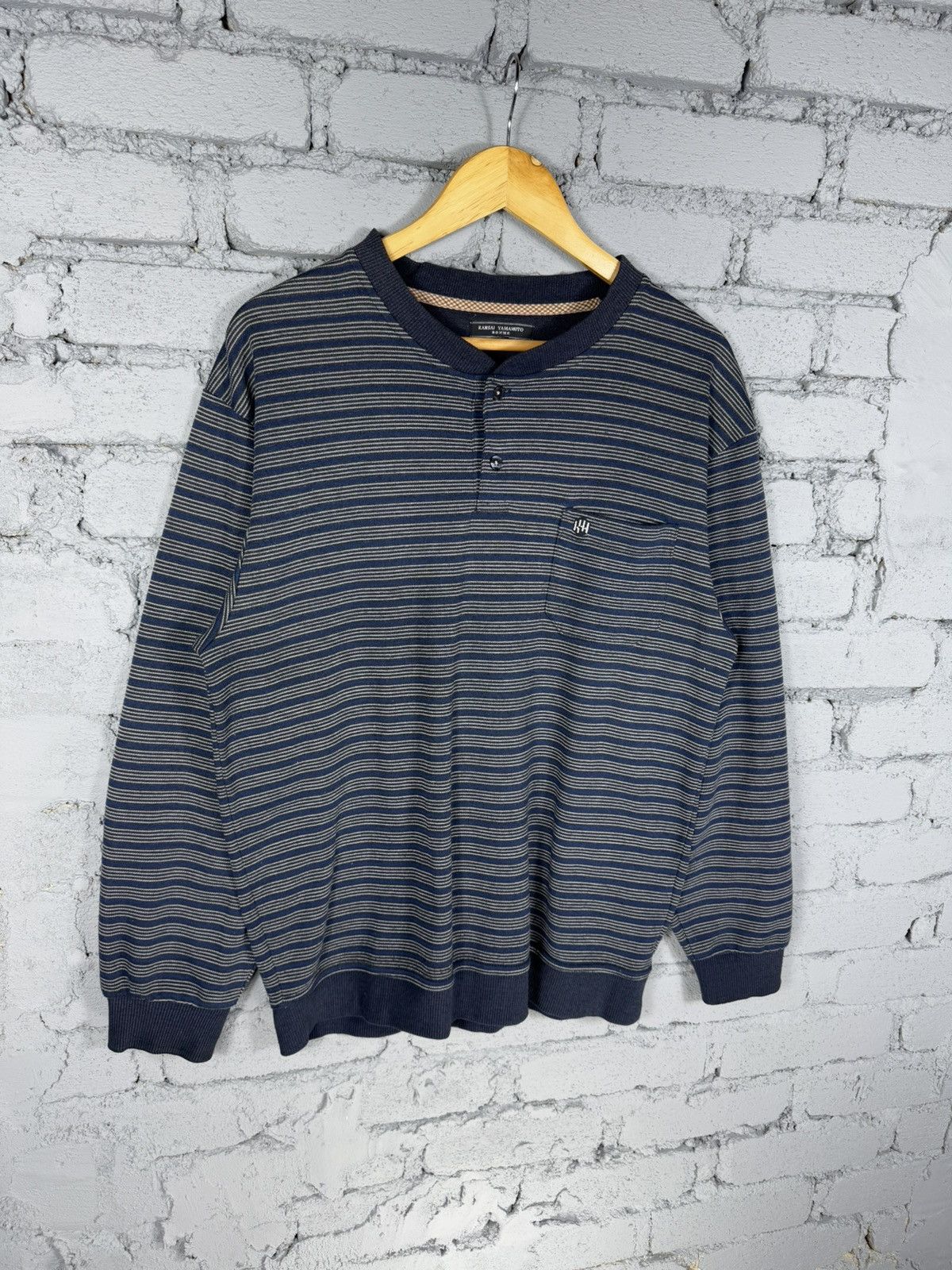 Japanese Brand Vintage Kansai Yamamoto Homme Stripe Basic Sweatshirt Size US XL / EU 56 / 4 - 2 Thumbnail