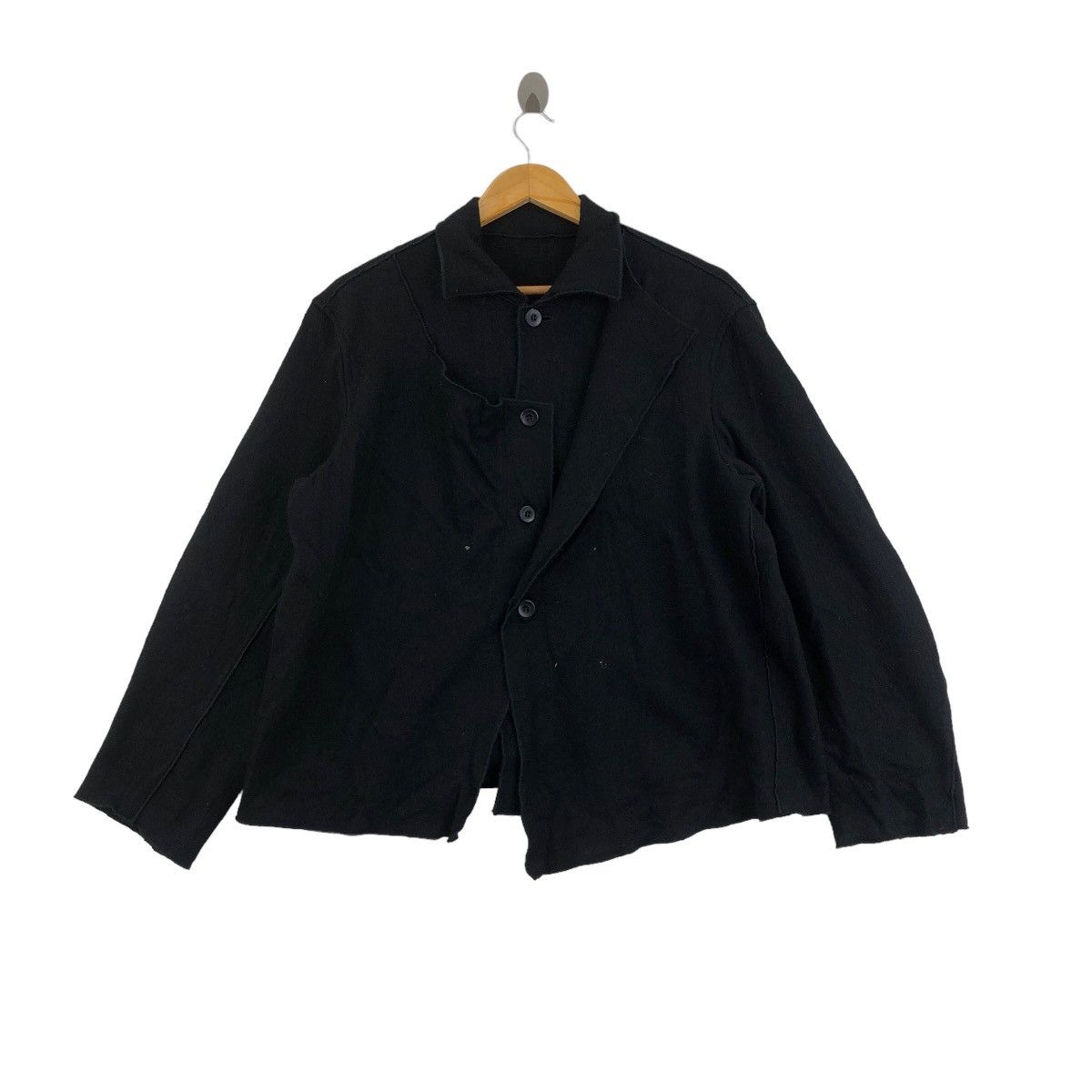 image of Avant Garde Vintage 90's Pou Deux Wool Jacket Left Collar Design Japanese in Black (Size Medium)