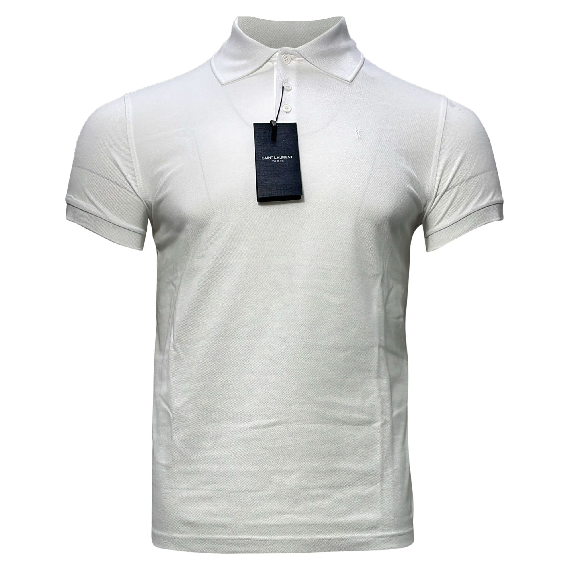 Saint Laurent Paris Saint Laurent Embroidered-Logo Polo Shirt in White Cotton Size US XS / EU 42 / 0 - 1 Thumbnail