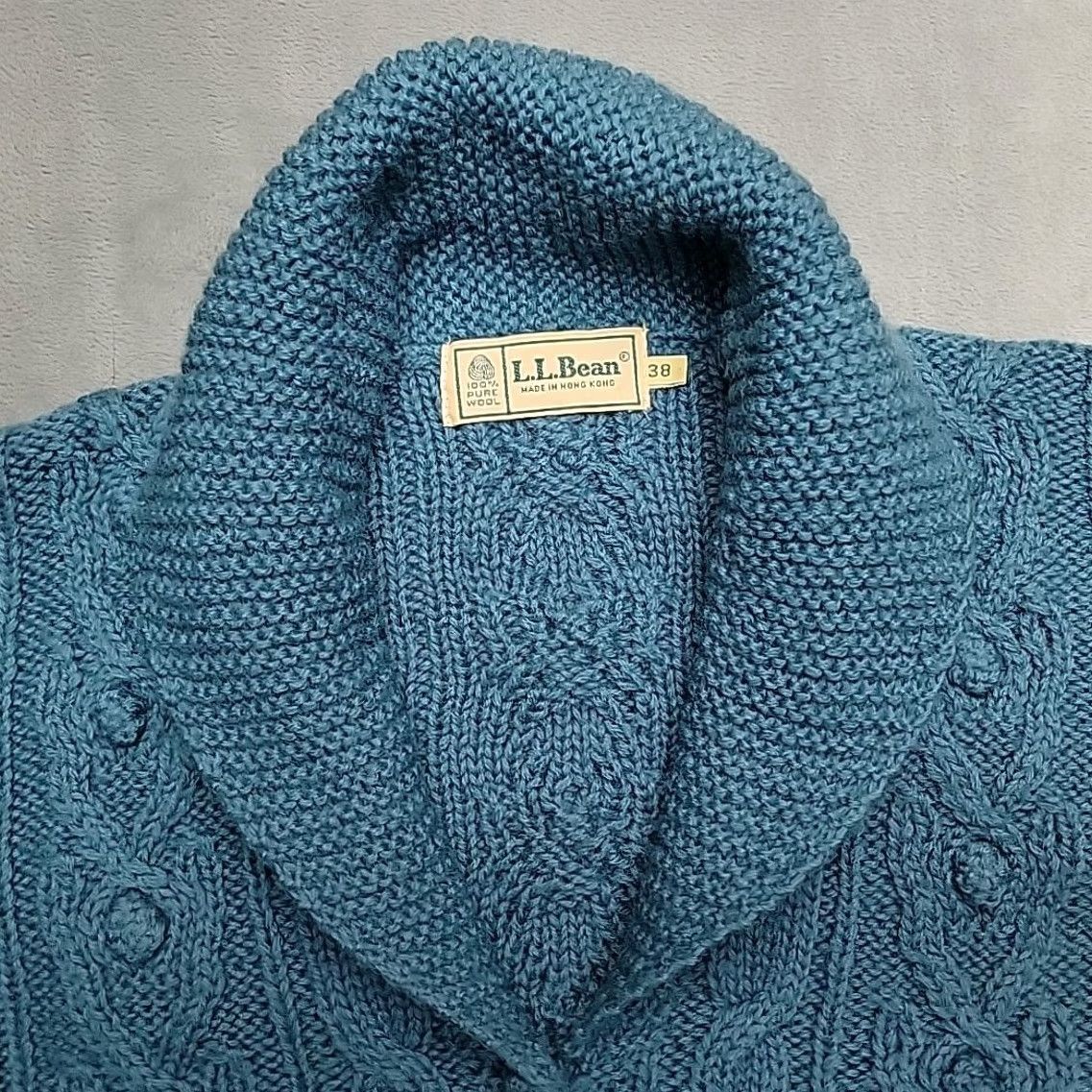 Vintage Vintage L.L. Bean Sweater Cardigan Womens 38 Teal Wool Cable Knit Shawl Collar Zip Front Size XS / US 0-2 / IT 36-38 - 3 Thumbnail