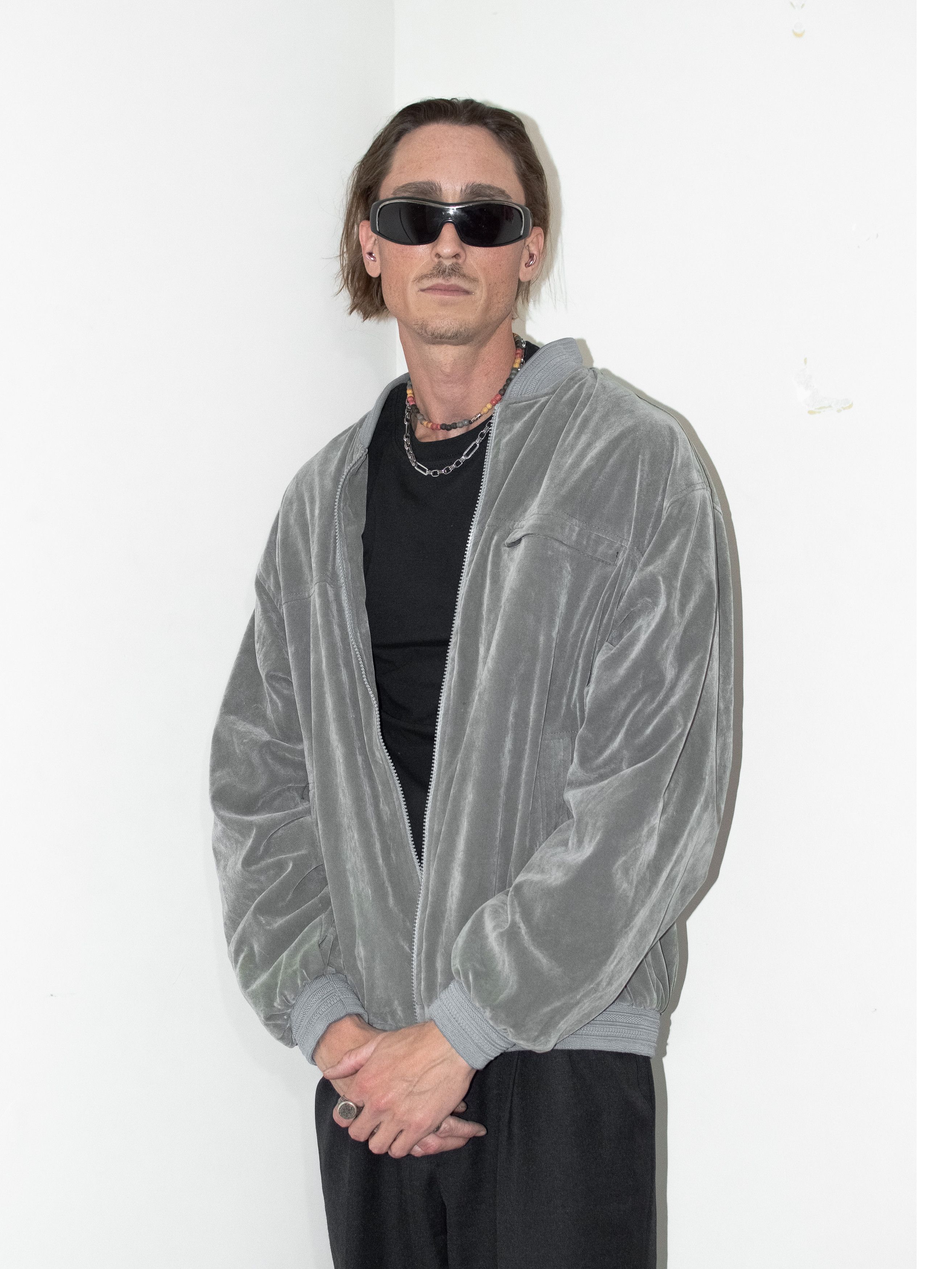 Designer × Vintage Vintage 80s Zip Up Lightweight Grey Faux Suede Bomber Jacket Size US XL / EU 56 / 4 - 2 Thumbnail