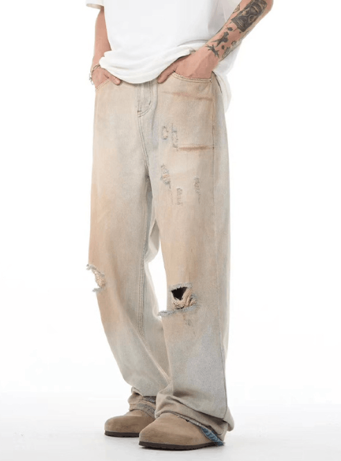 Japanese Brand × Jean Washed men's washed distressed loose ripped jeans Size US 32 / EU 48 - 2 Thumbnail