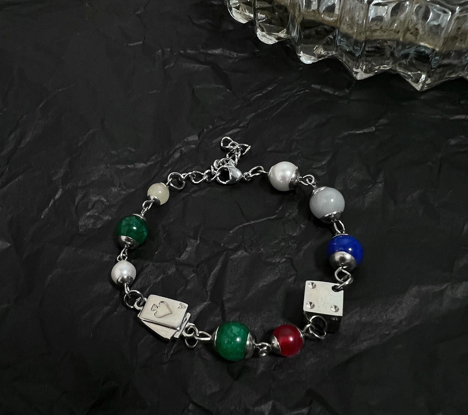 Jewelry Multicolor Beaded Silver Charm Bracelet, Gambling Dice Style Size ONE SIZE - 2 Thumbnail