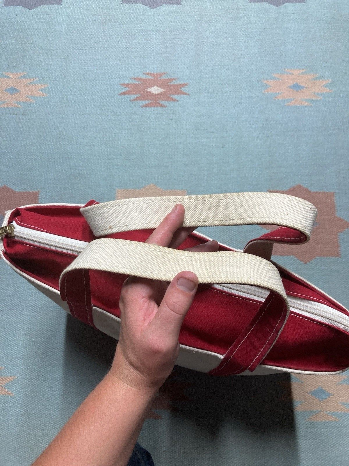 Vintage LL bean boat and tote canvas hand bag red zip USA large 16” Size ONE SIZE - 6 Thumbnail