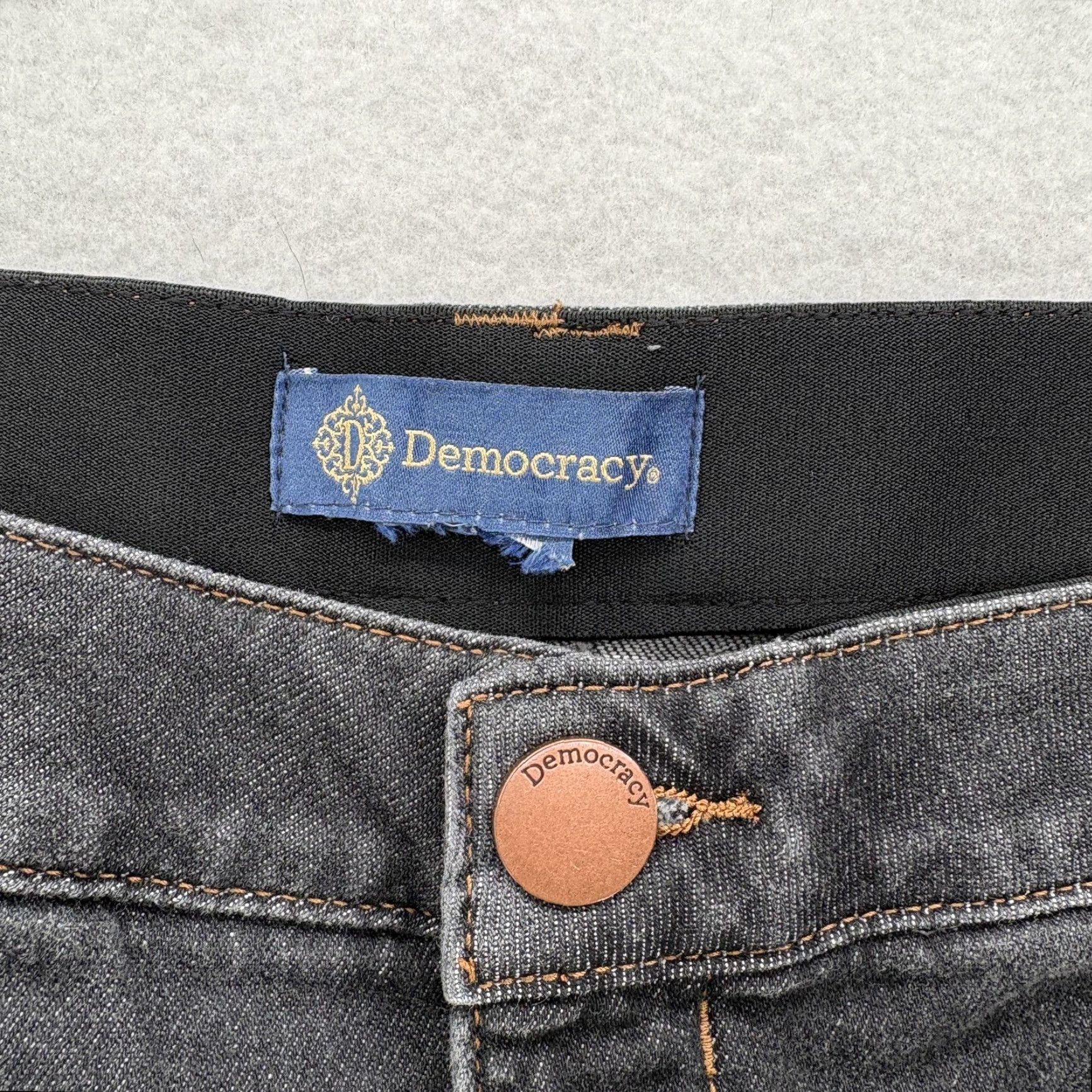 Vintage Democracy Jeans Womens 16P Gray Denim Wide-Leg Petites High Rise 27in Inseam Elastic Waist Pockets Button Zip Stretch Cotton Polyester Spandex Size 38" / US 16 / IT 52 - 3 Thumbnail