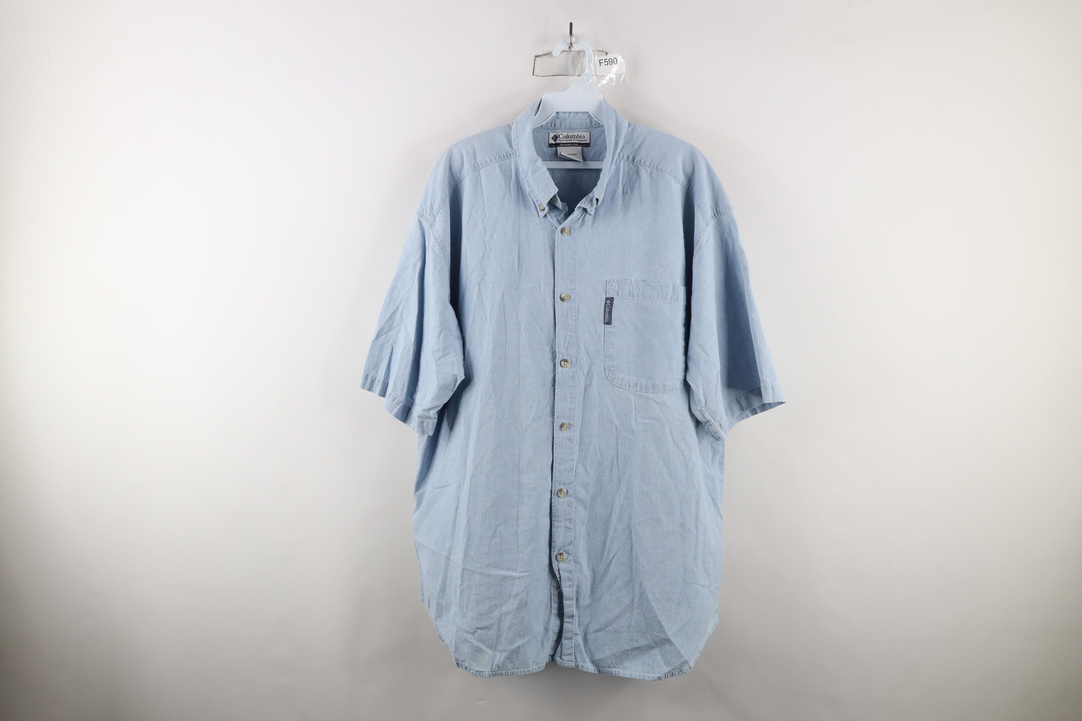 Columbia × Vintage Vtg 90s Columbia Out Denim Short Sleeve Button Down Shirt Size US XL / EU 56 / 4 - 1 Thumbnail