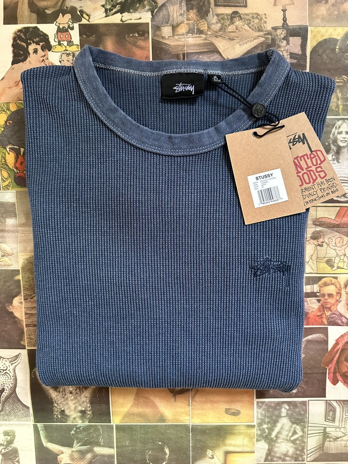 Stussy Stussy O’dyed waffle knit thermal long sleeve Navy | Grailed