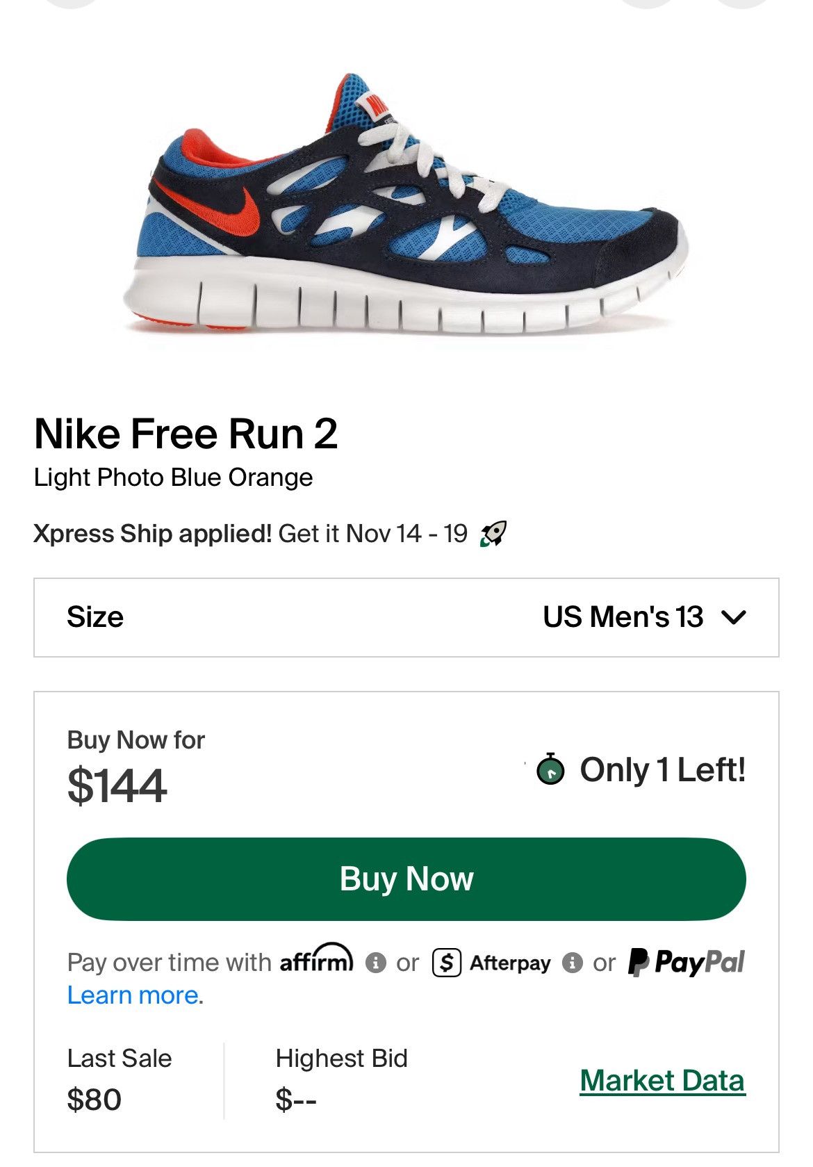Nike Nike Free Run 2 “Light Photo Blue Orange” Size US 13 / EU 46 - 7 Thumbnail
