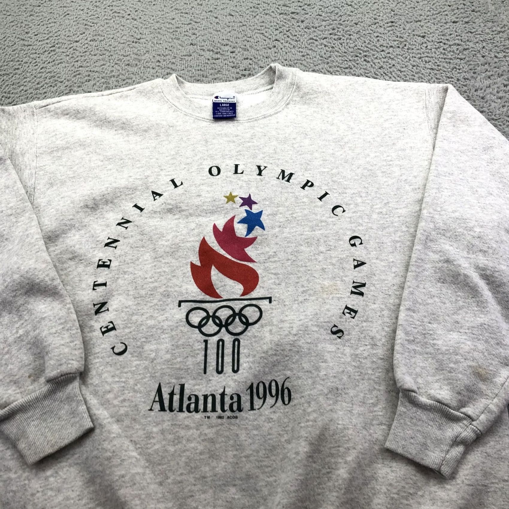 Vintage Champion Sweatshirt Mens Large Gray Crewneck Atlanta 1996, Men's — image 4 of 6