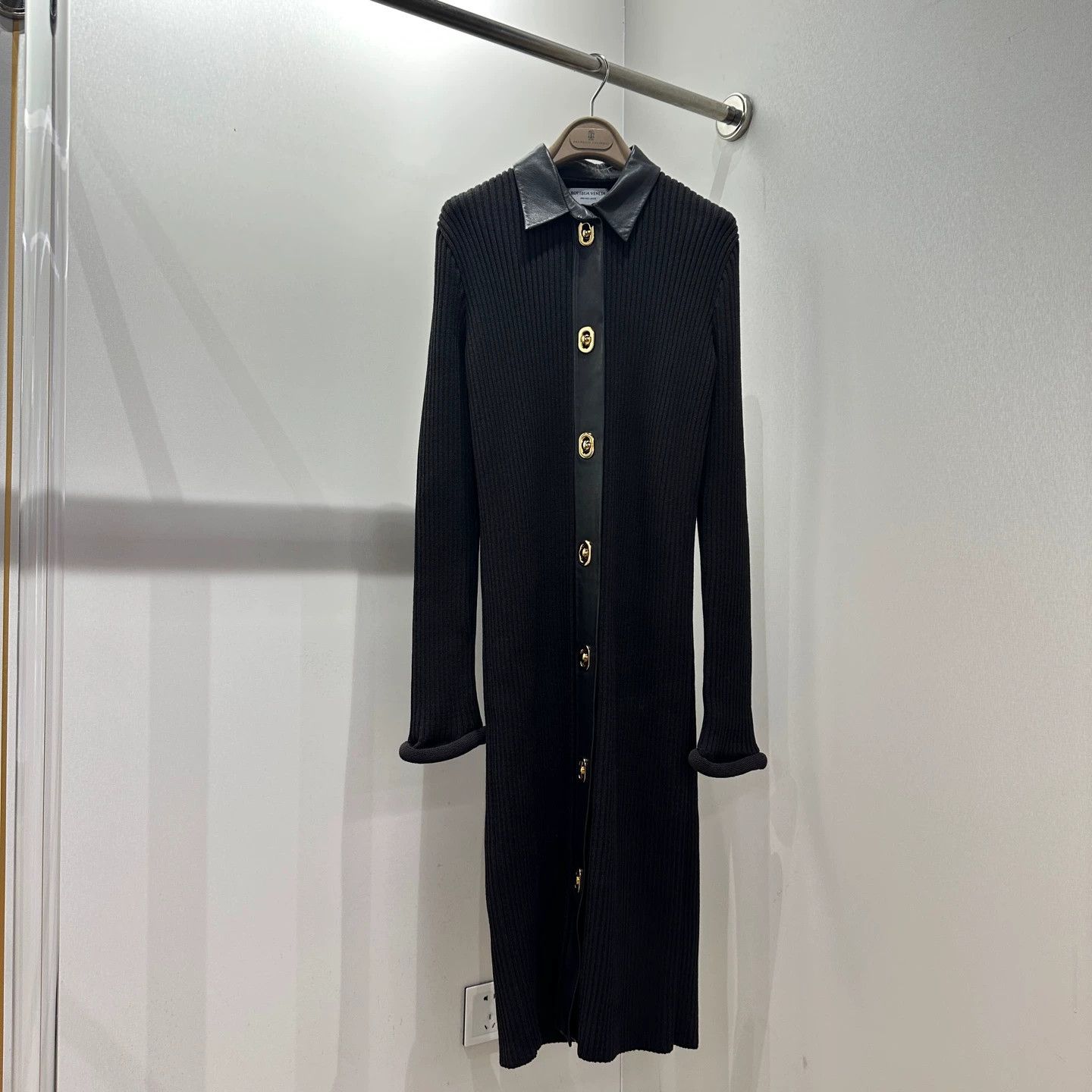 Bottega Veneta BV mar125 ribbed knit leather longsleeve dress S wool Size S / US 4 / IT 40 - 1 Thumbnail