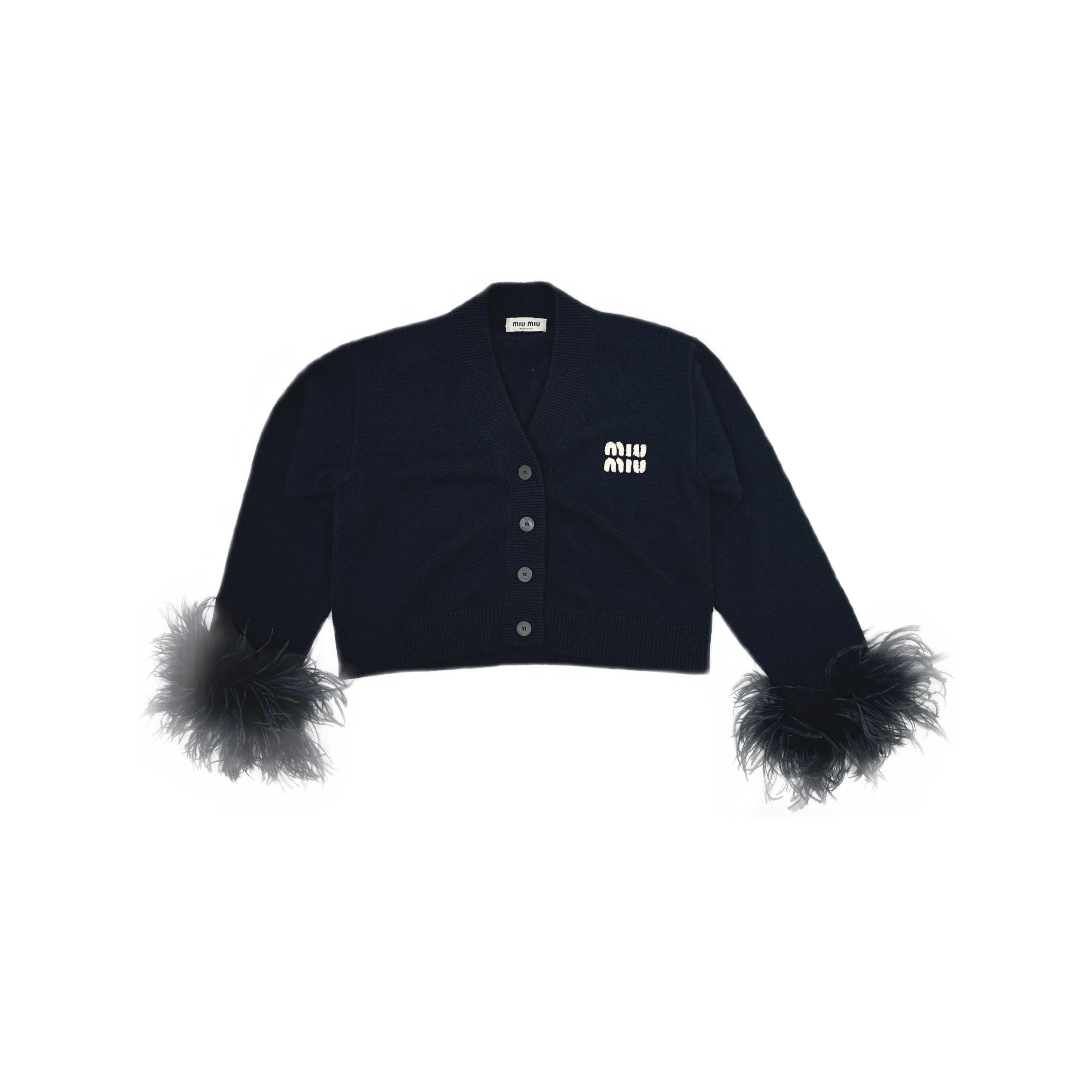 Miu Miu Miu Miu Feather-Trimmed Cashmere Cardigan Size 42 Size M / US 6-8 / IT 42-44 - 1 Thumbnail