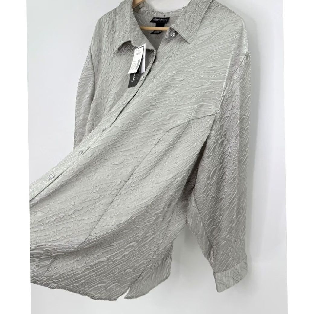 Vintage Maggie Barnes Petite 3XWP Silver Textured Button Front Blouse Shirt NWT Size XXL / US 16-18 / IT 52-54 - 4 Thumbnail
