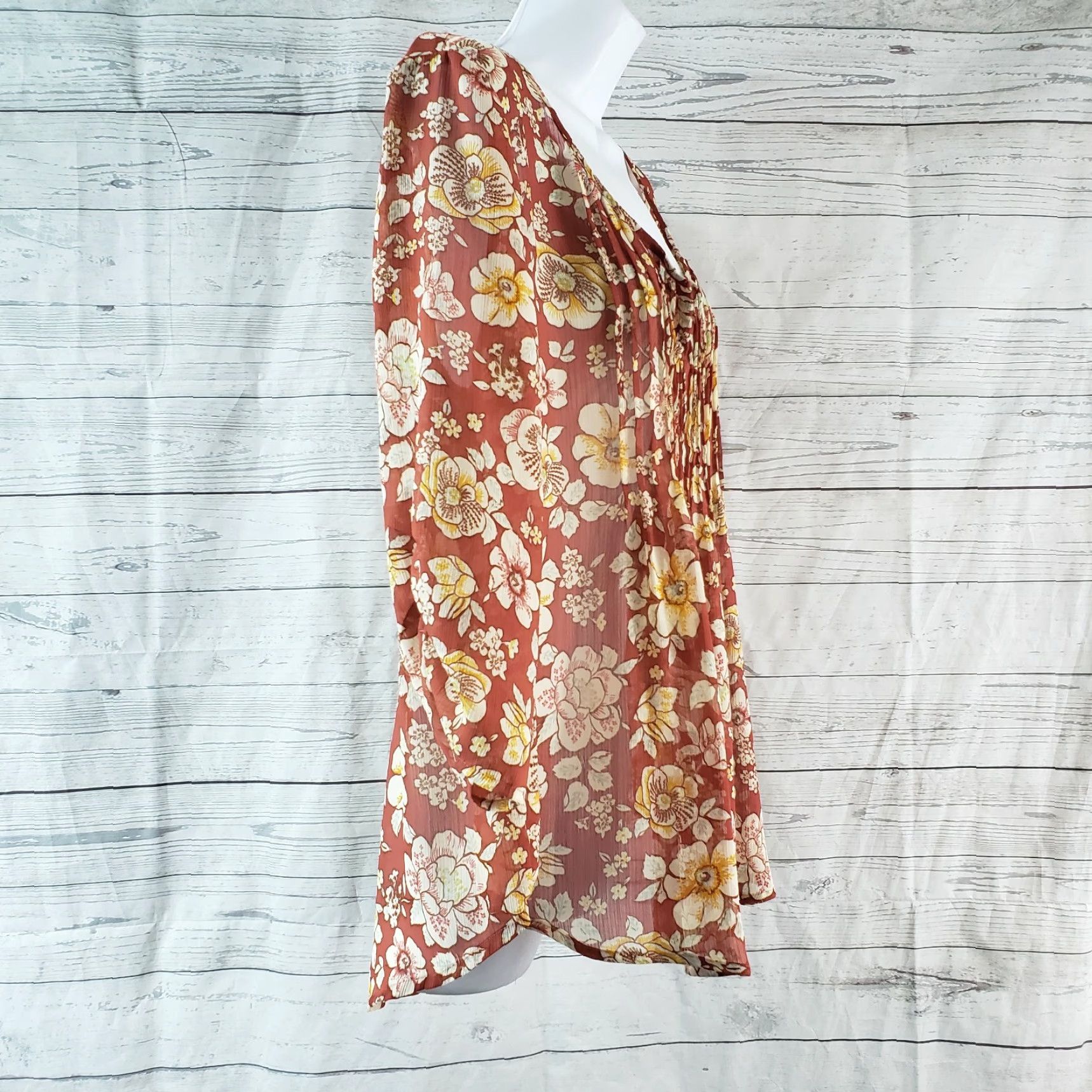 Torrid Torrid Blouse Womens 3/4 Sleeve Floral Sheer Pleated Multicolor Sz 00/XS Size L / US 10 / IT 46 - 3 Thumbnail