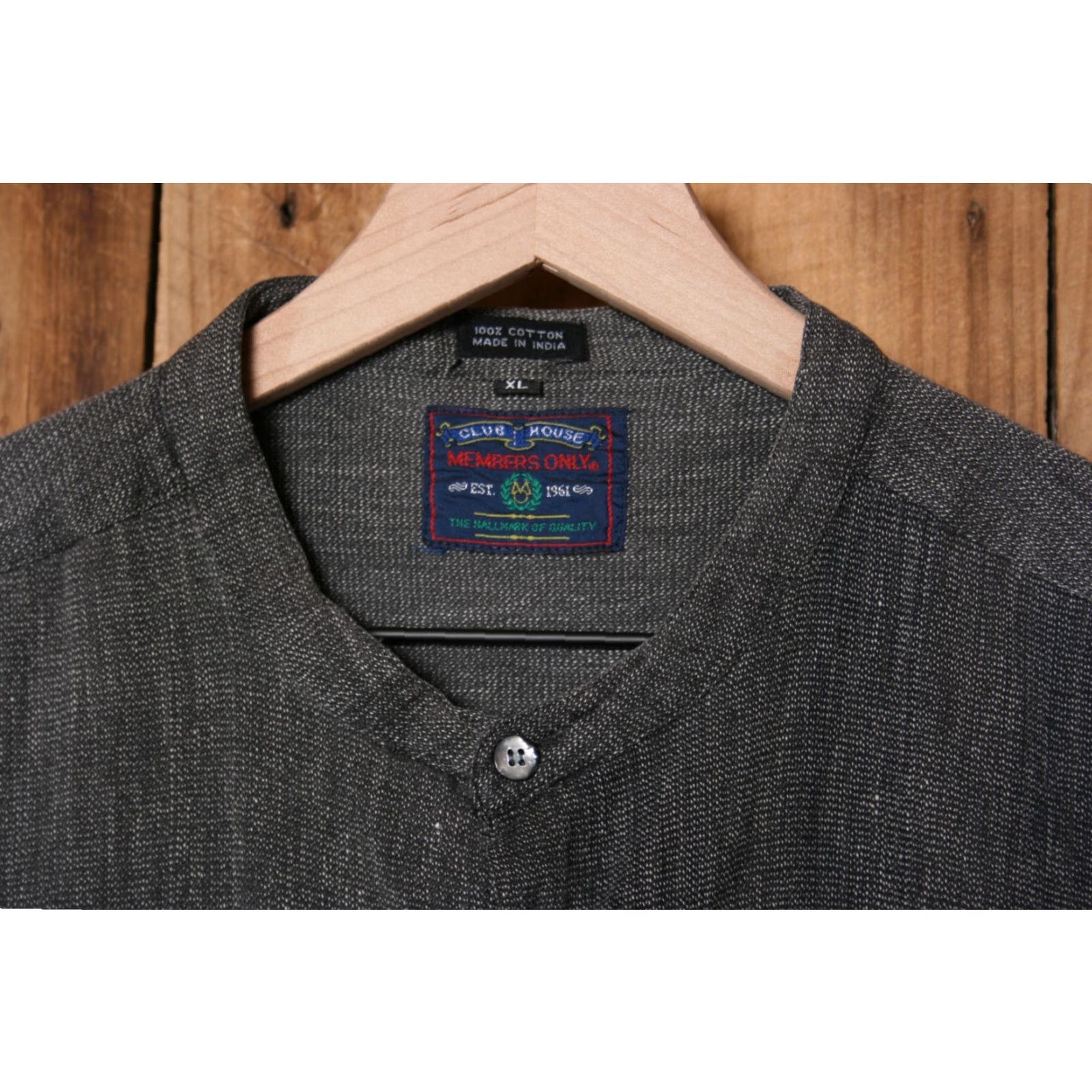 Members Only VINTAGE Members Only Shirt XL Black Cotton L/S Band Collar Men Size US XL / EU 56 / 4 - 2 Thumbnail