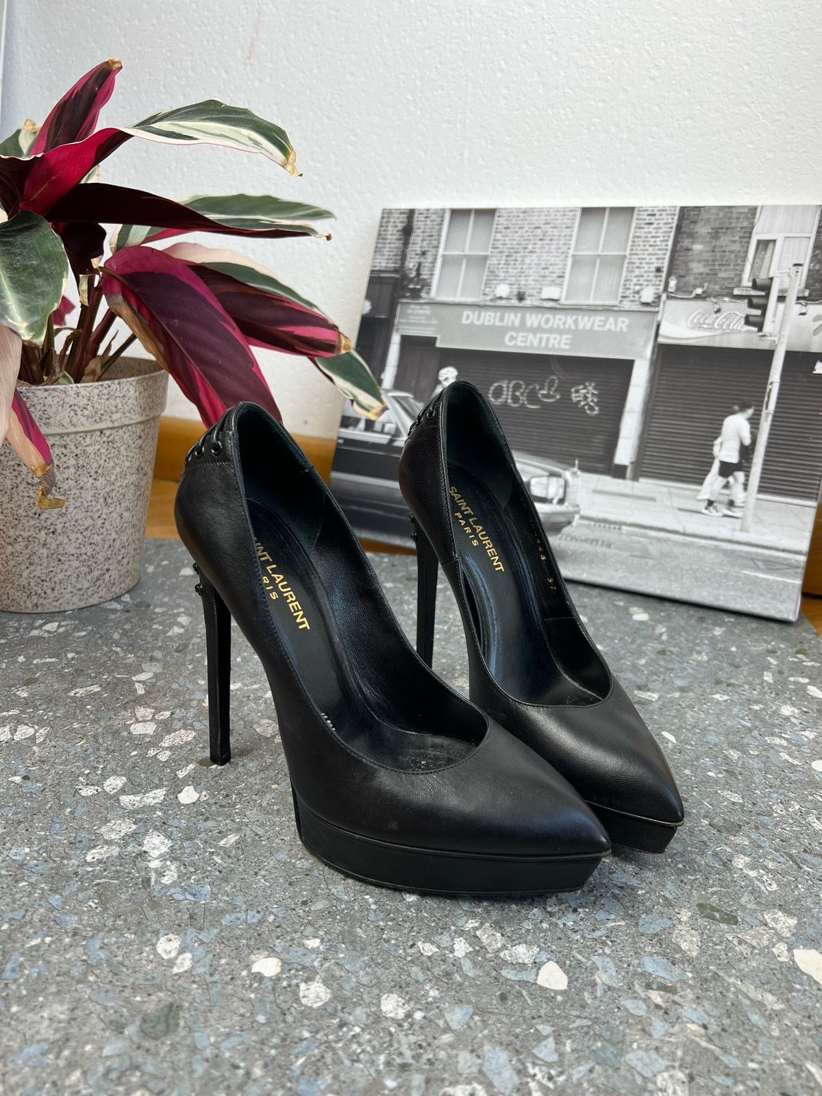 image of Saint Laurent Paris Saint Laurent Lace-Up Janis Pump Black Heel Shoes, Women's (Size 7)