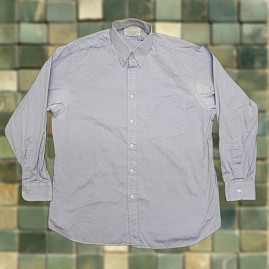 Vintage VTG Empire International Dress Shirt Mens L Blue Pinpoint Oxford Hand Tailored Size 42R - 1 Thumbnail
