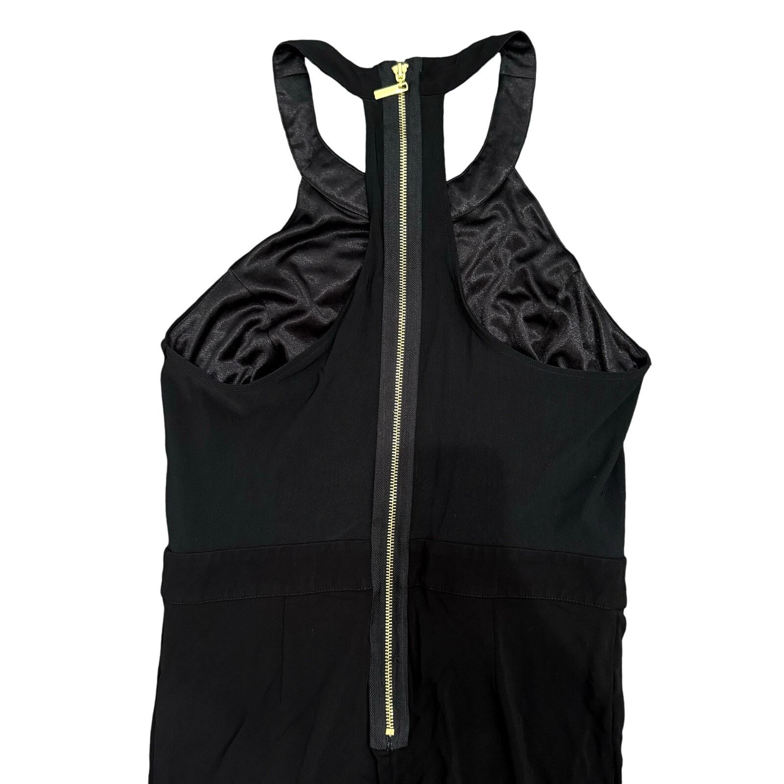 Bebe Halter Neck Mesh Accent Bodycon Jumpsuit Black, Size L