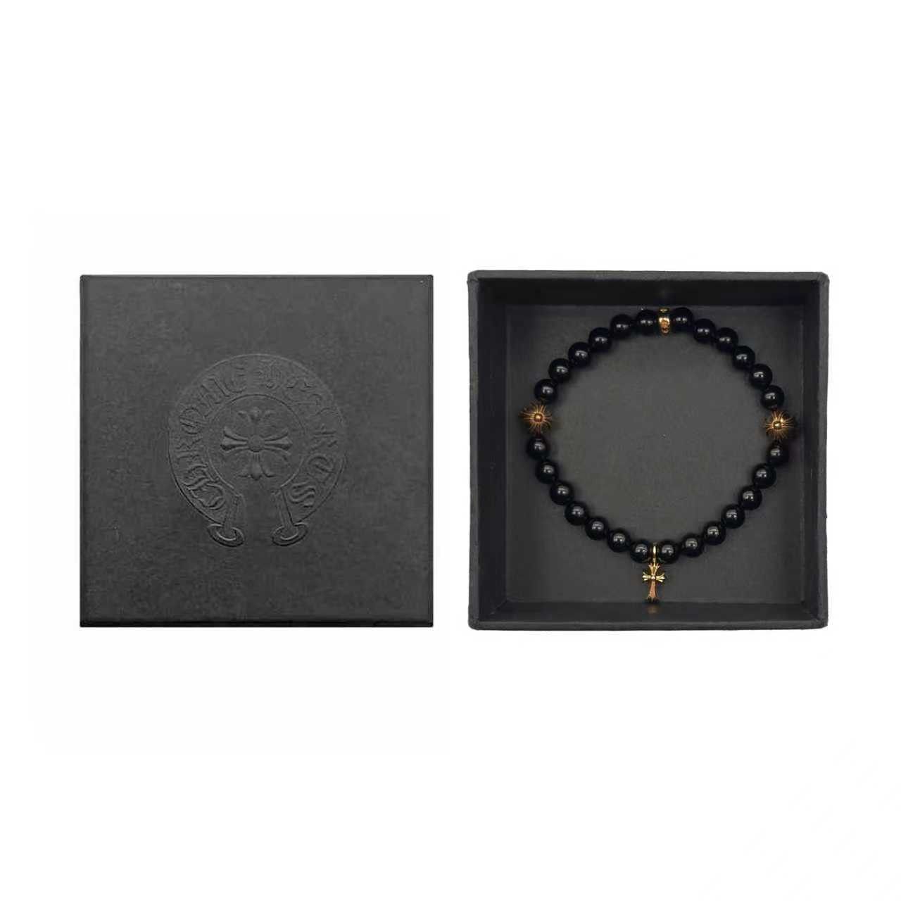 Chrome Hearts Chrome Hearts 6mm Obsidian 22K Gold Cross Beaded Bracelet Size ONE SIZE - 4 Thumbnail
