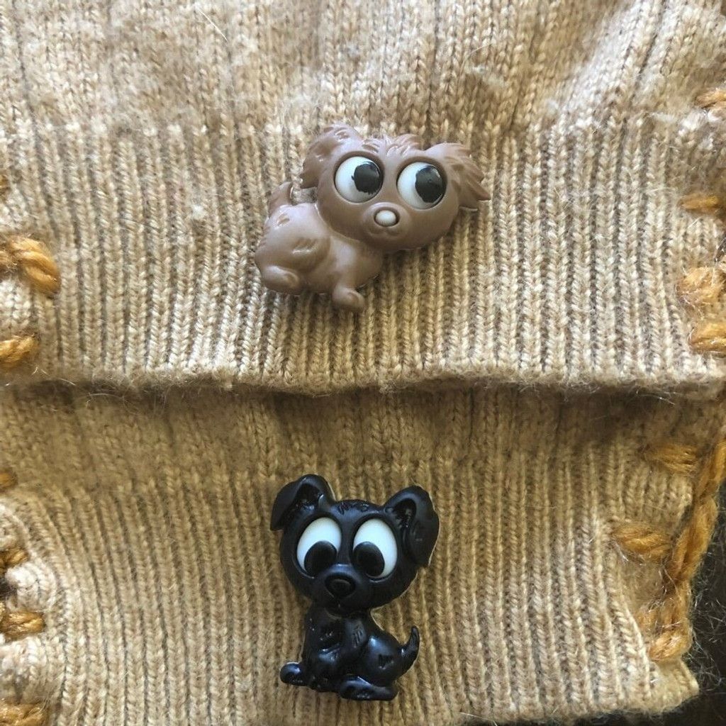 Vintage Cable Knit Wool Mittens 3D Puppy Appliqué Embroidery Beige L Size ONE SIZE - 10 Thumbnail