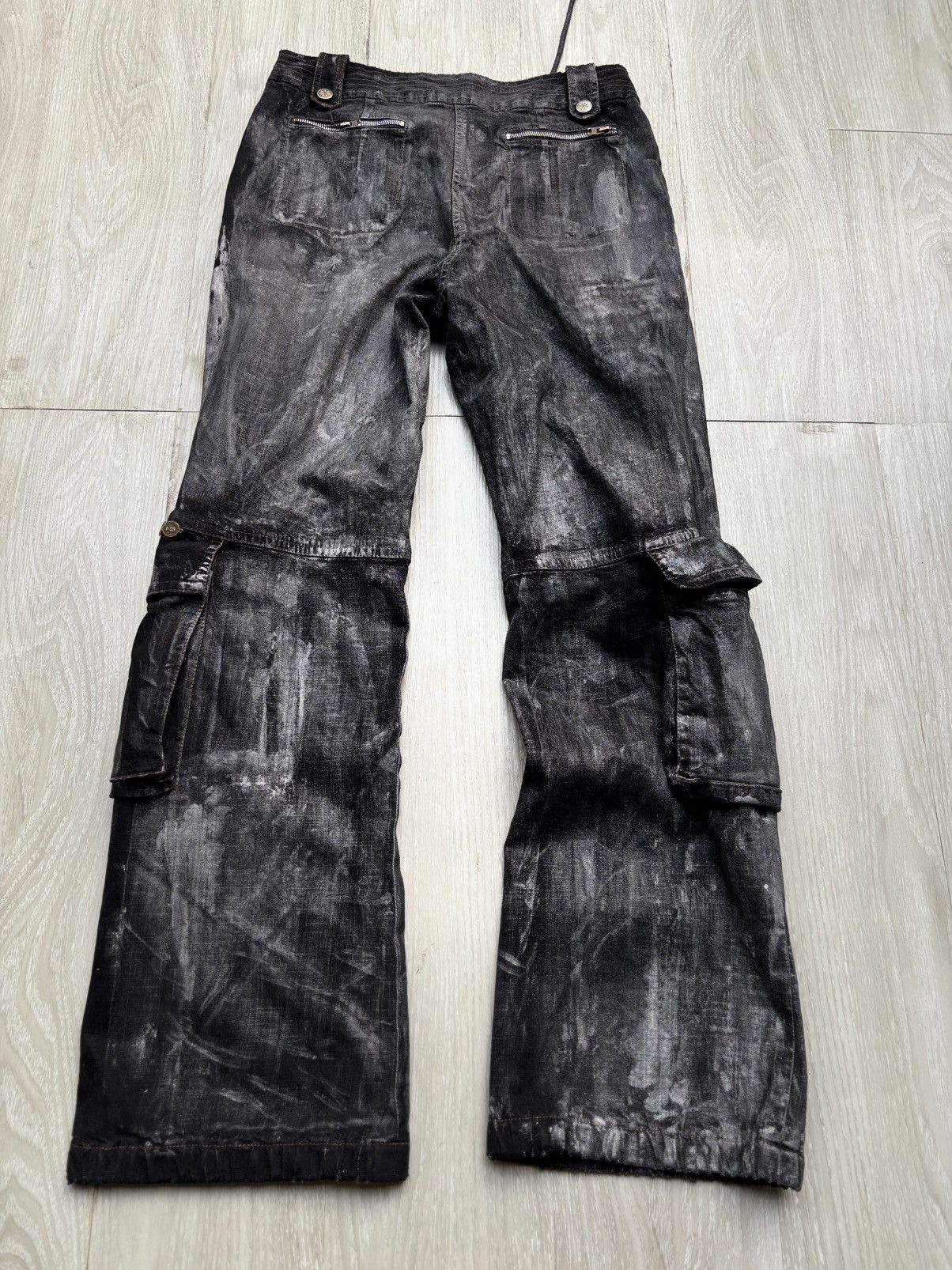 Japanese Brand VERTGARMENTS silver wax lace up flare jeans Size US 26 / EU 42 - 5 Thumbnail