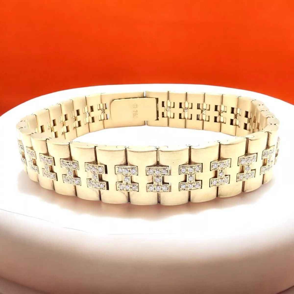 Hermes Vintage Hermes Paris 18k Yellow Gold Diamond H Link Bracelet Size ONE SIZE - 2 Thumbnail