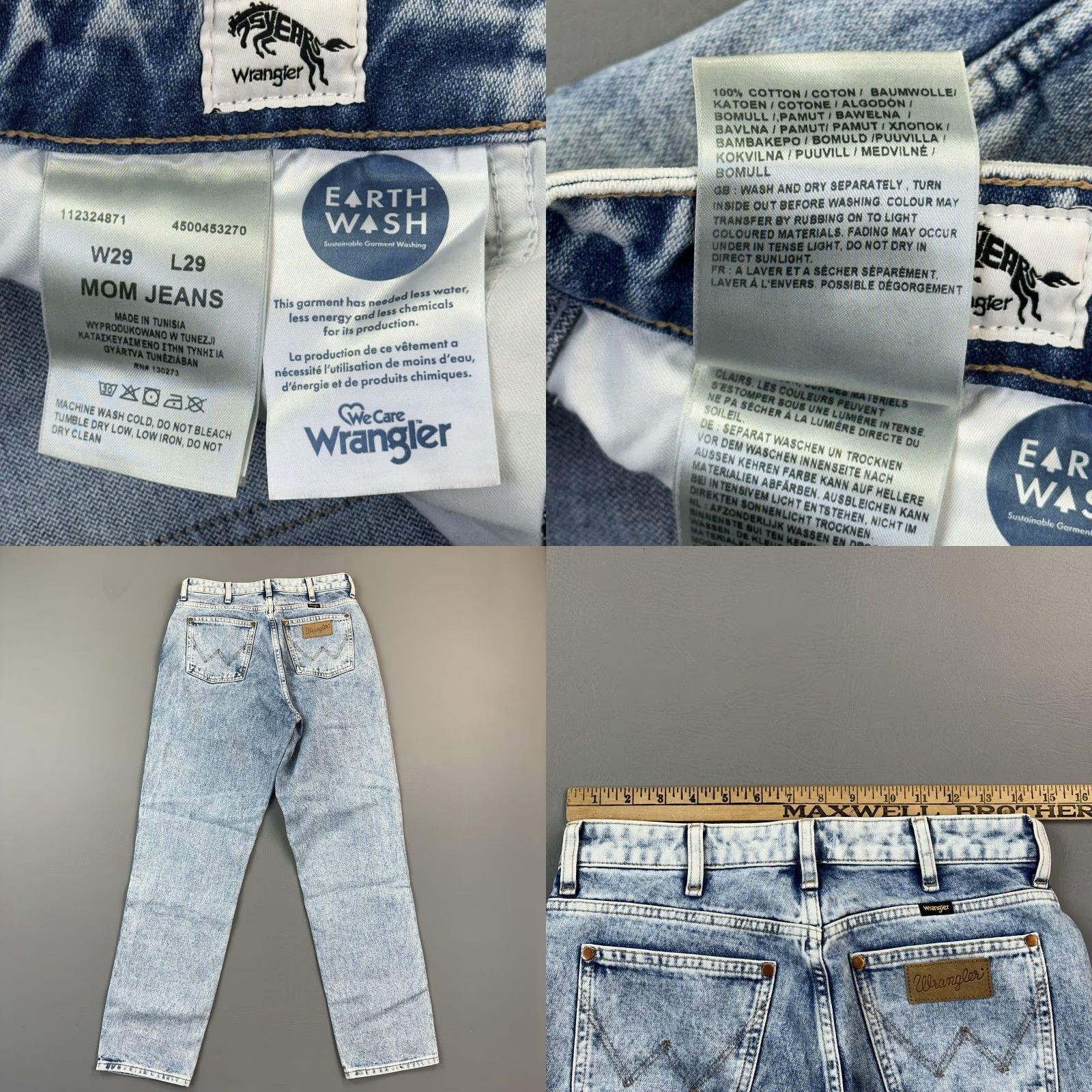 Wrangler Wrangler Mom Jeans Women's 29x29 Light Wash Denim High Rise Taper Retro Jeans Size 29" - 8 Thumbnail