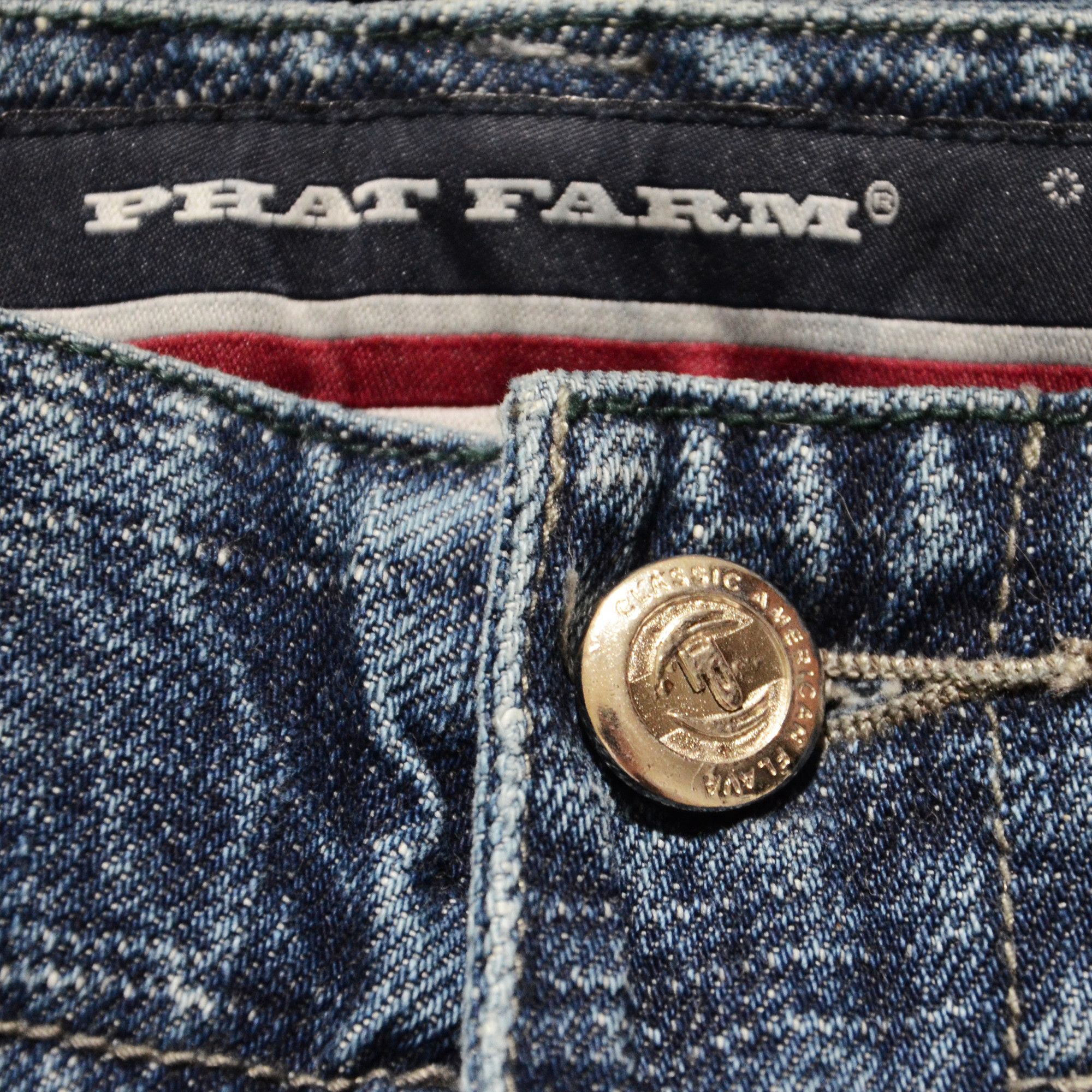Phat Farm [Folded Discoloration] PF Denim Shorts 90s Hiphop Streetwear Size US 36 / EU 52 - 4 Thumbnail