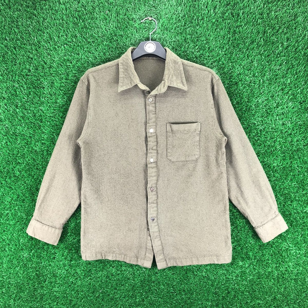 image of 80's Wool Flannel Olive Green By Thomas Lau, Men's (Size XS)
