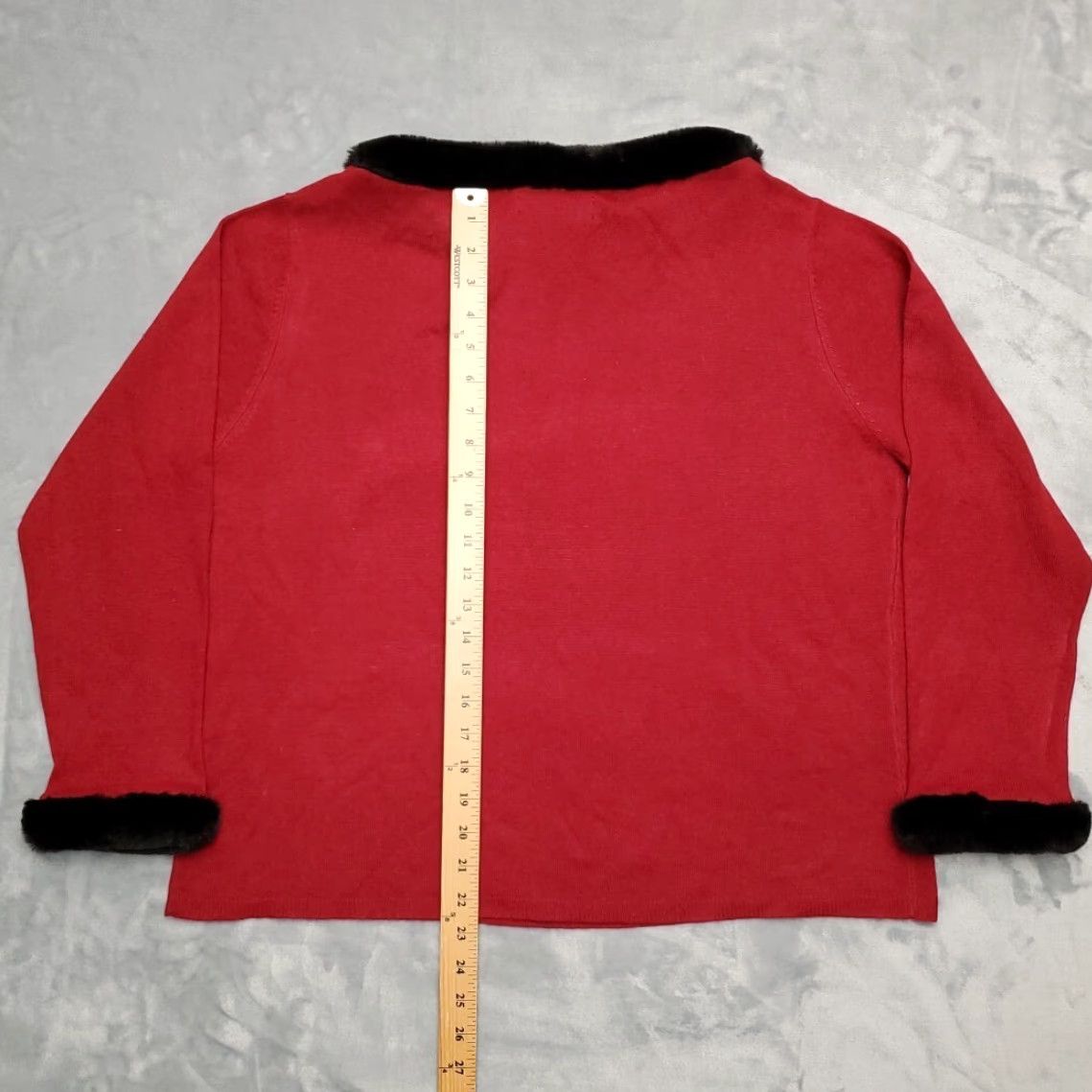 Preston & York VINTAGE Preston & York Blouse Womens Top XL Red Silk Blend Wool Faux Fur Sleeve & Collar Holiday Retro Size XL / US 12-14 / IT 48-50 - 7 Thumbnail