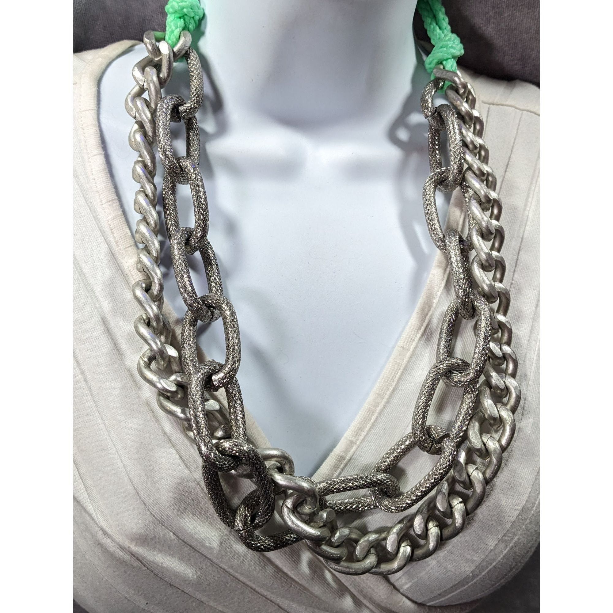 Other Chunky Silver Tone Chain And Tear Rope Necklace Size ONE SIZE - 7 Thumbnail