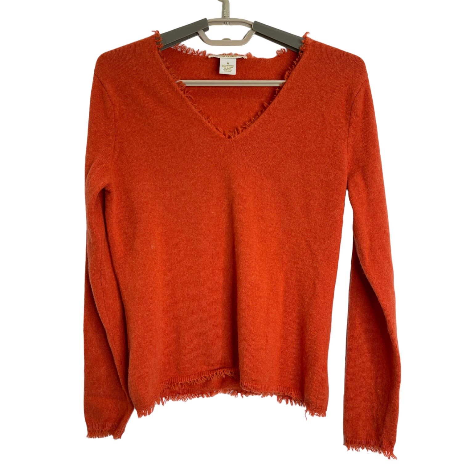 Other Peck & Peck 100% Cashmere V Neck Sweater Orange Fringe M/S Size S / US 4 / IT 40 - 2 Thumbnail